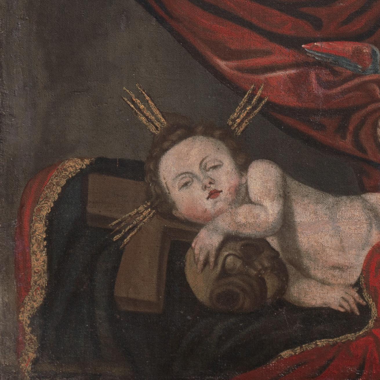 'Cherubini che suonano', Angeli, Amorini, Memento Mori, Olio religioso barocco e naif in vendita 2