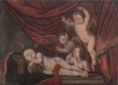 'Cherubs Playing', Angels, Amorini, Memento Mori, Naive, Baroque Religious Oil