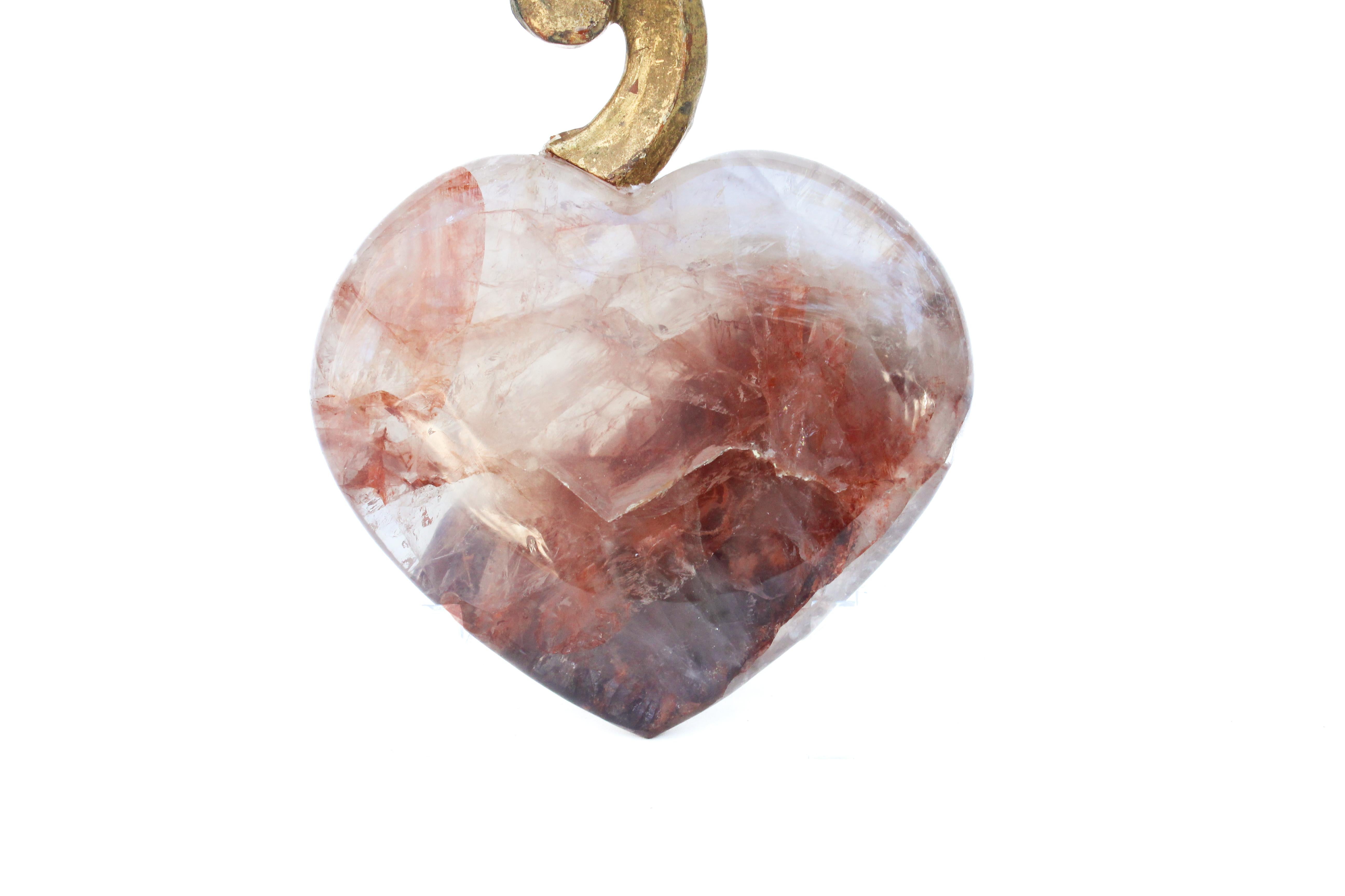 Hand-Carved 18th Century Italian Scroll Fragment on a Red and White Hematoid Quartz Heart For Sale