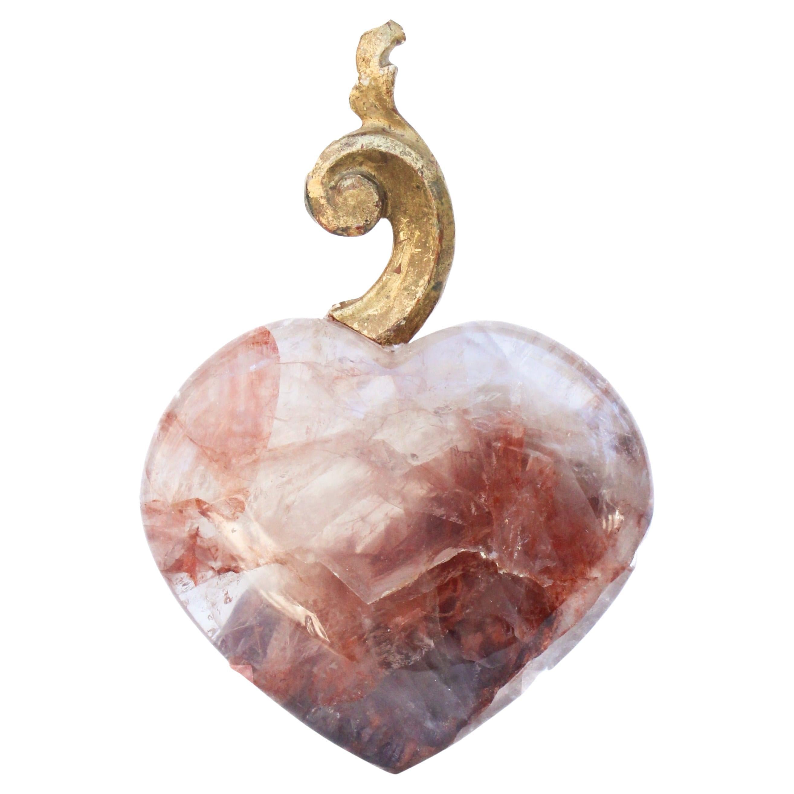 18th Century Italian Scroll Fragment on a Red and White Hematoid Quartz Heart For Sale