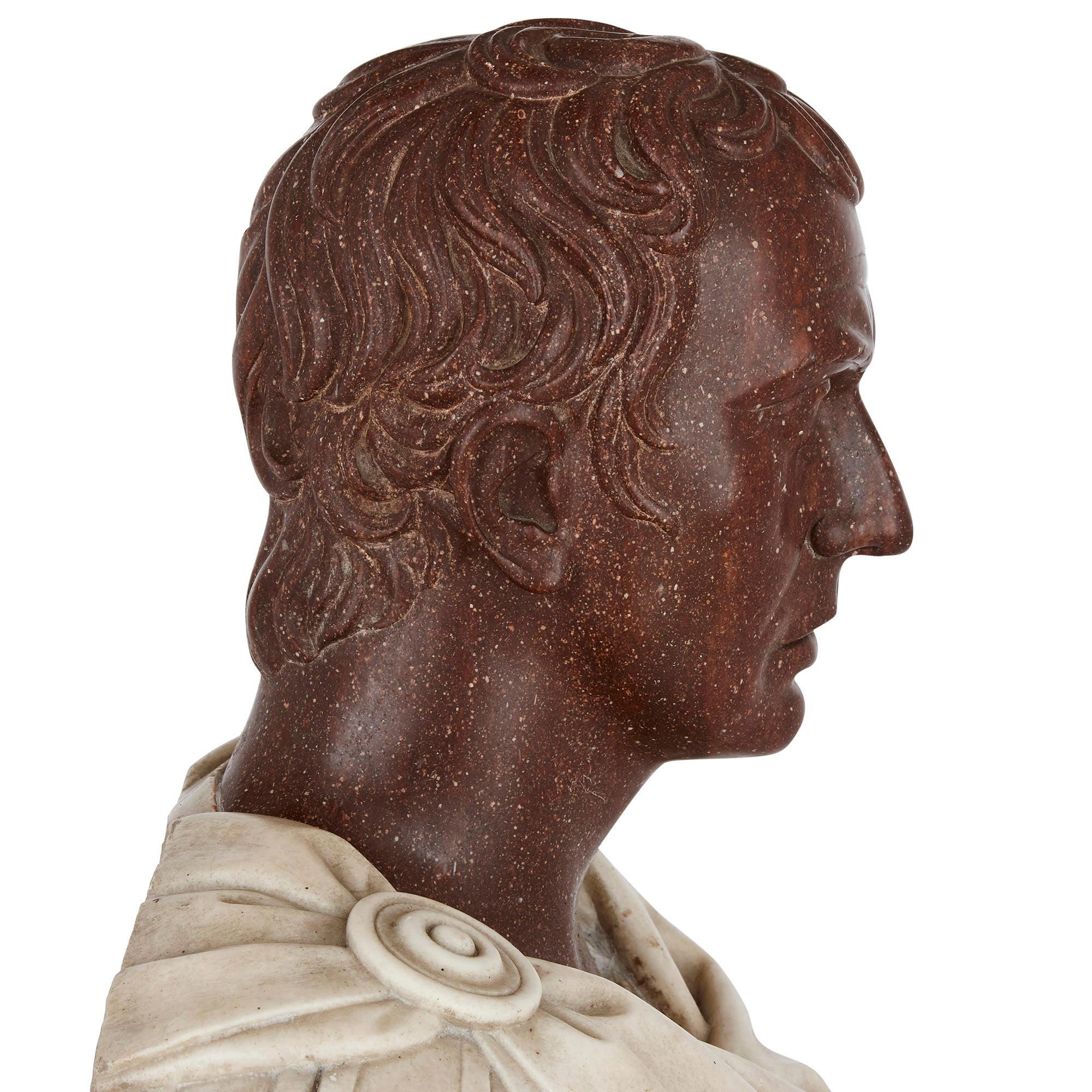 Classical Roman 18th Century Italian Serpentine, Porphyry, and Marble Bust