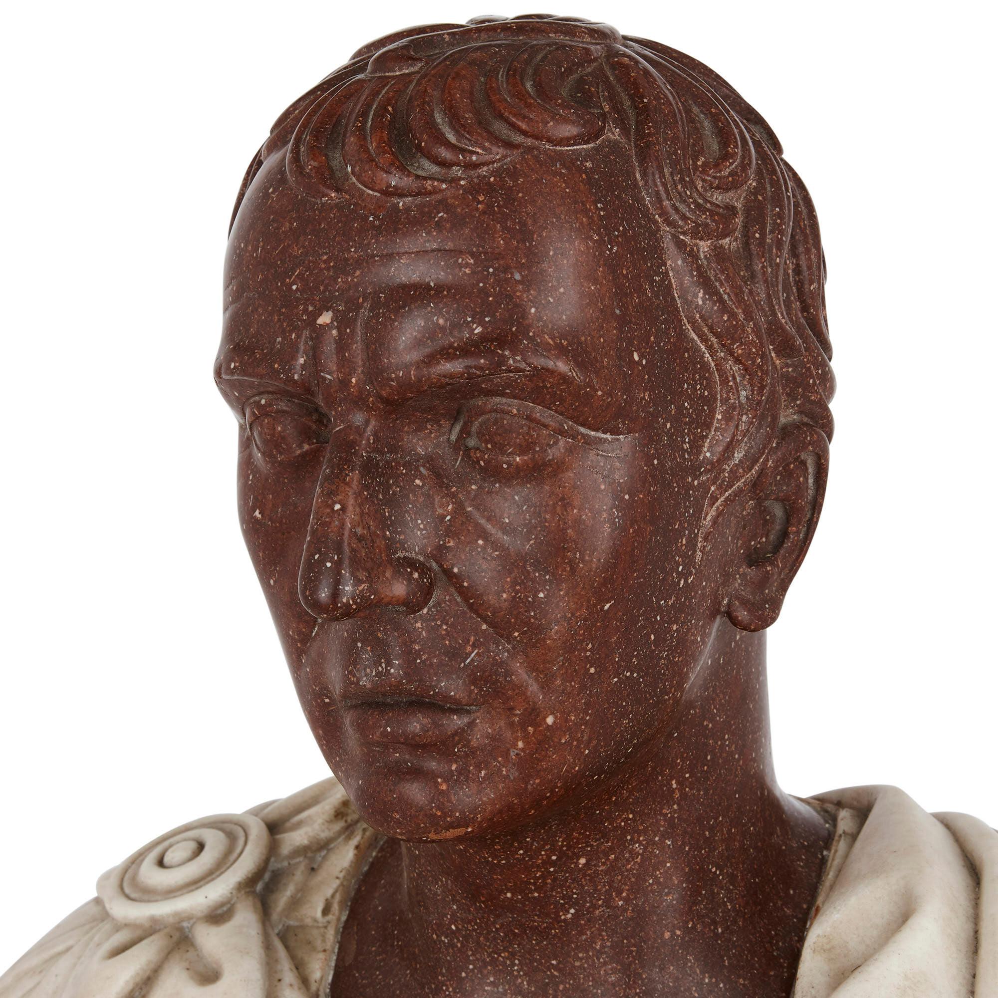 18th Century Italian Serpentine, Porphyry, and Marble Bust In Good Condition In London, GB
