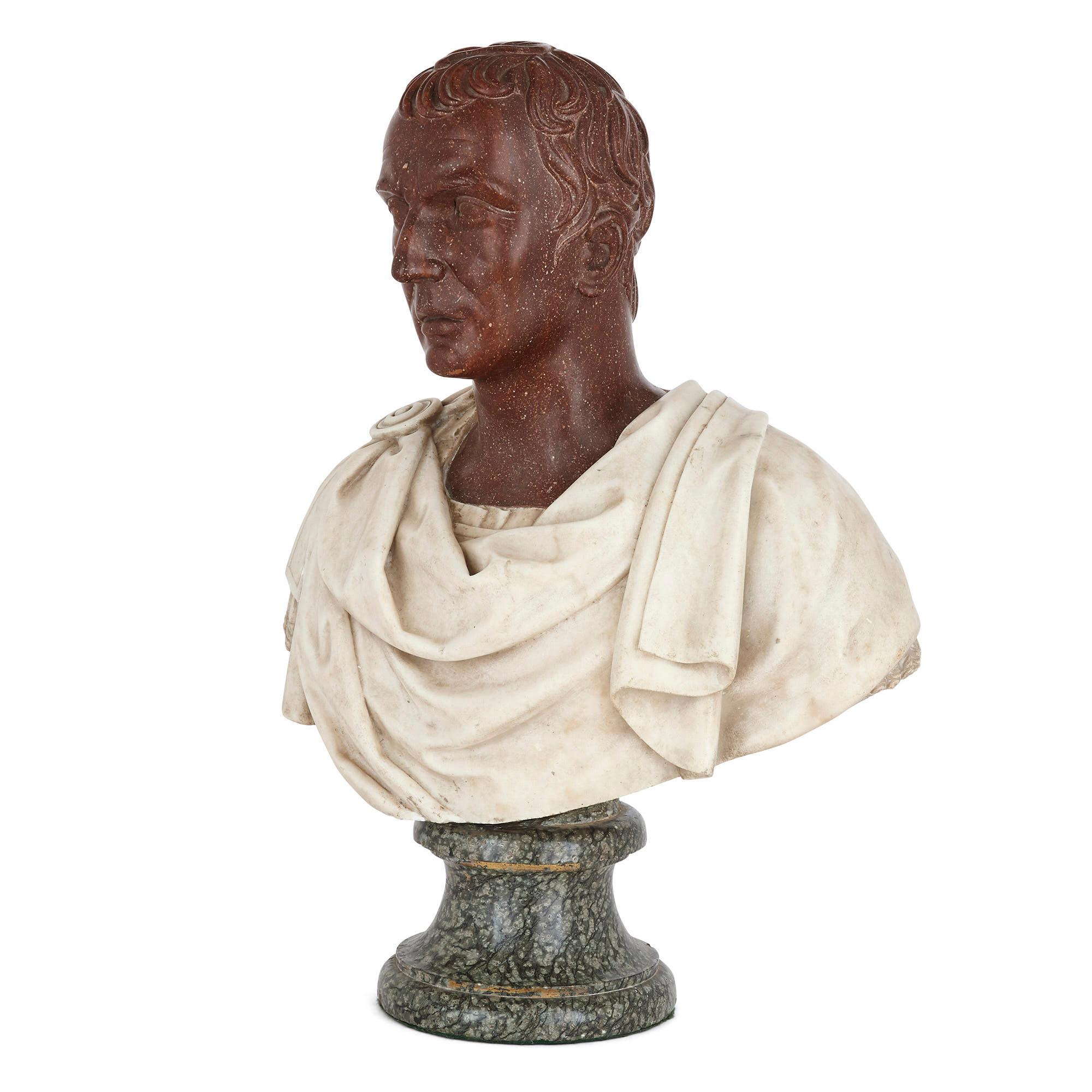 18th Century Italian Serpentine, Porphyry, and Marble Bust 2
