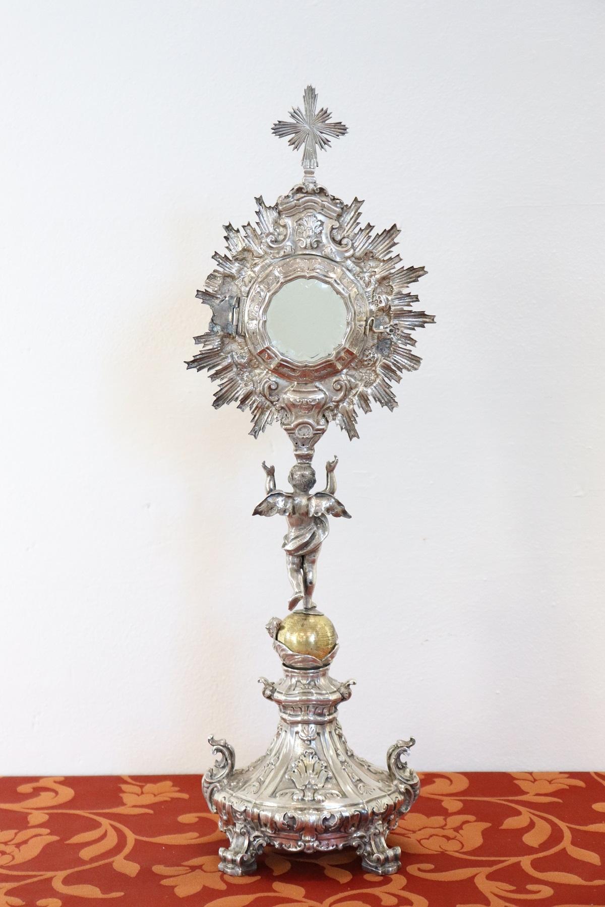 18th Century Italian Sicilian Baroque Silver Monstrance Decorated with Cherub 6