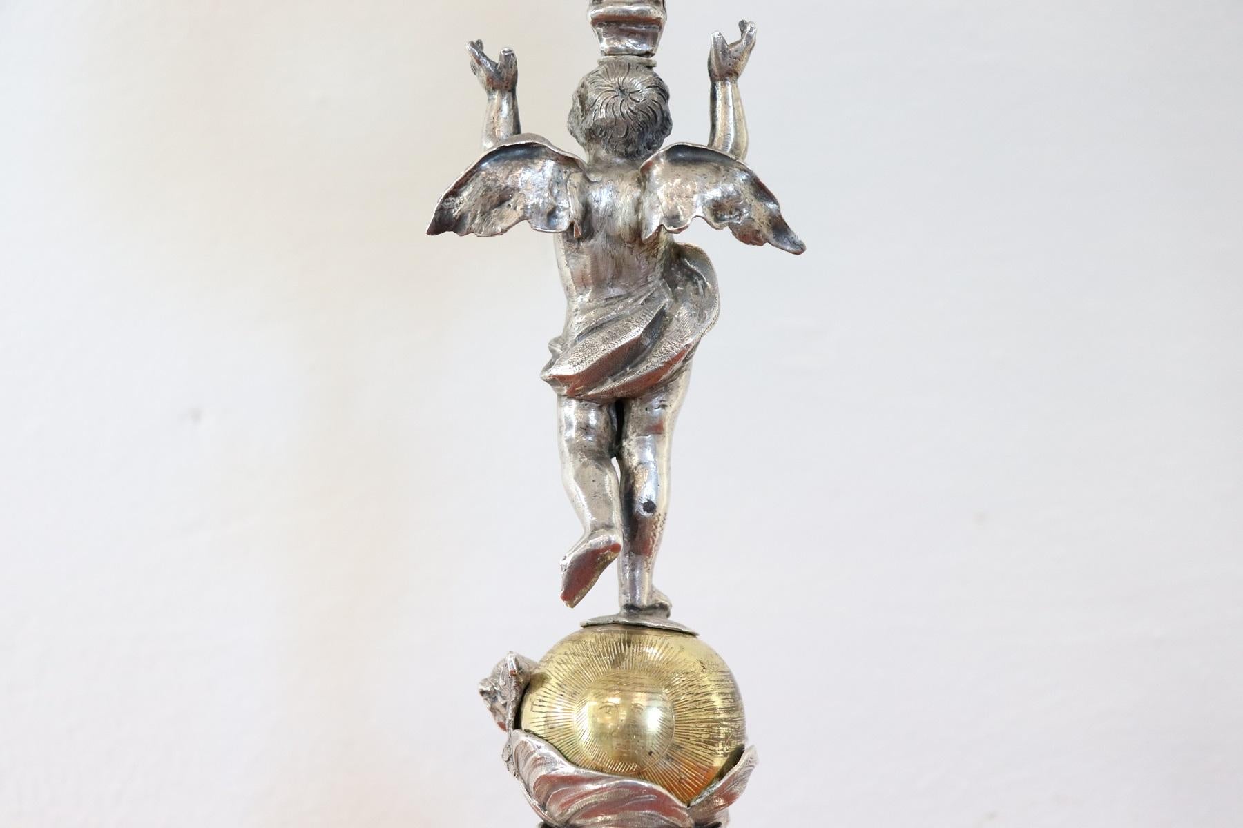 18th Century Italian Sicilian Baroque Silver Monstrance Decorated with Cherub 11