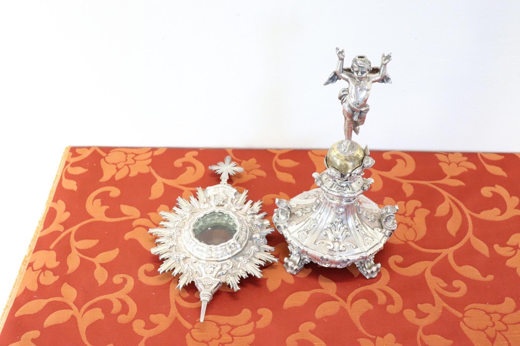18th Century Italian Sicilian Baroque Silver Monstrance Decorated with Cherub 13
