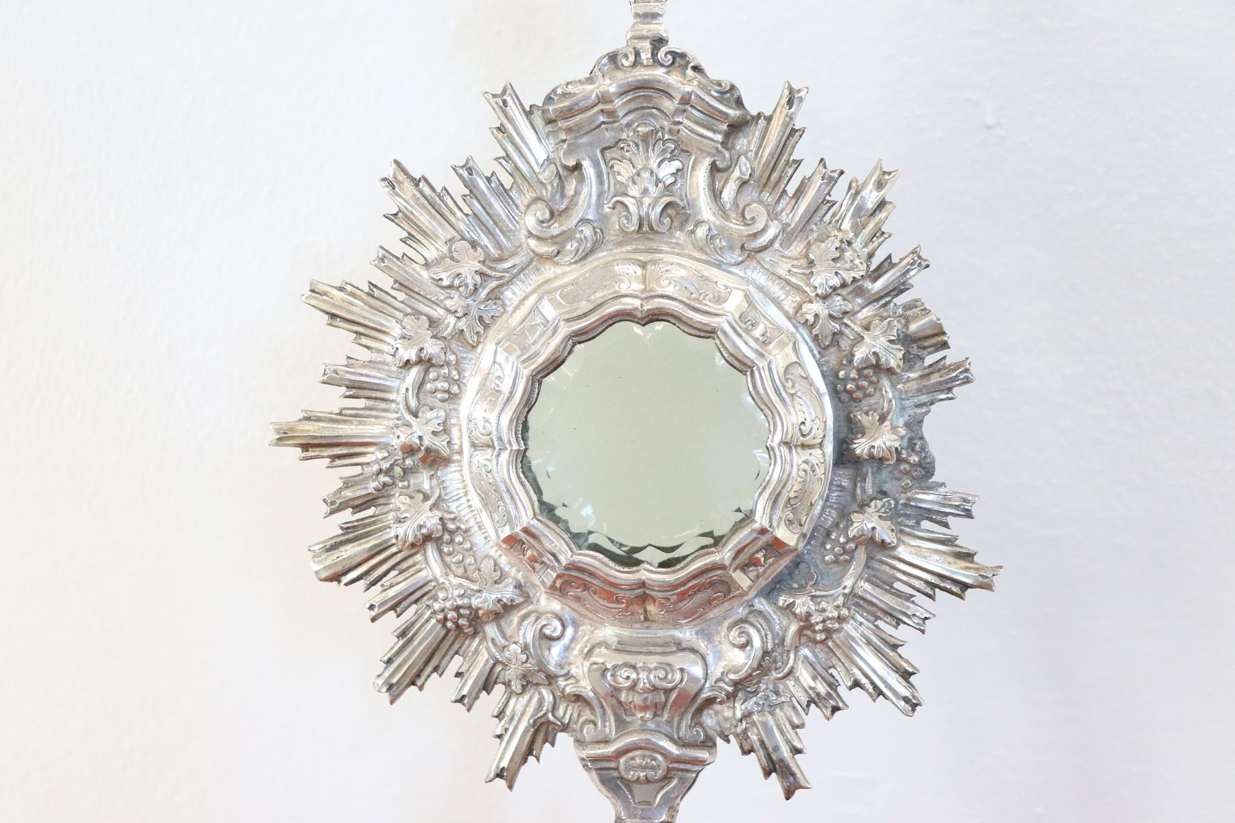 18th Century Italian Sicilian Baroque Silver Monstrance Decorated with Cherub 2