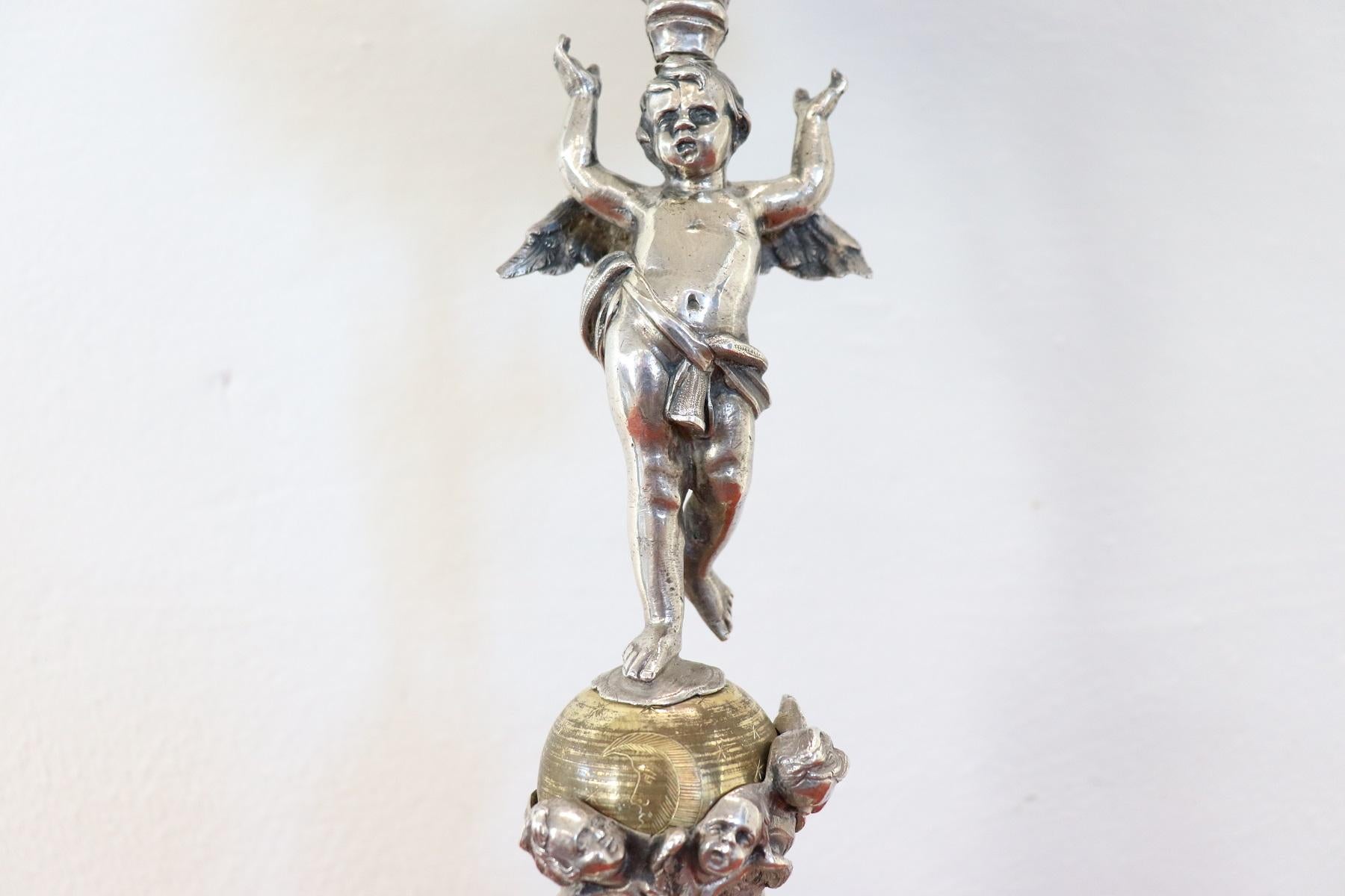 18th Century Italian Sicilian Baroque Silver Monstrance Decorated with Cherub 3