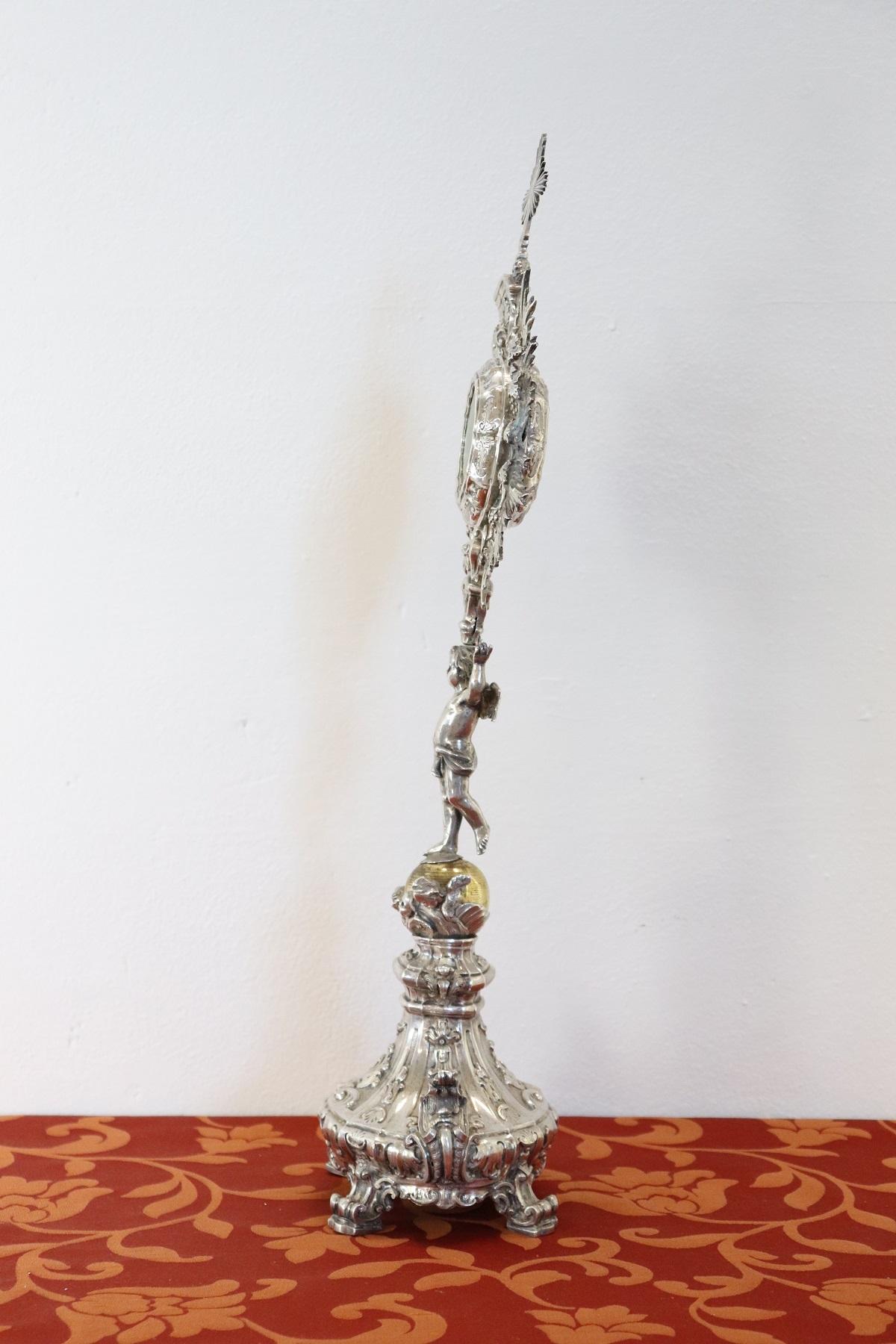 18th Century Italian Sicilian Baroque Silver Monstrance Decorated with Cherub 5