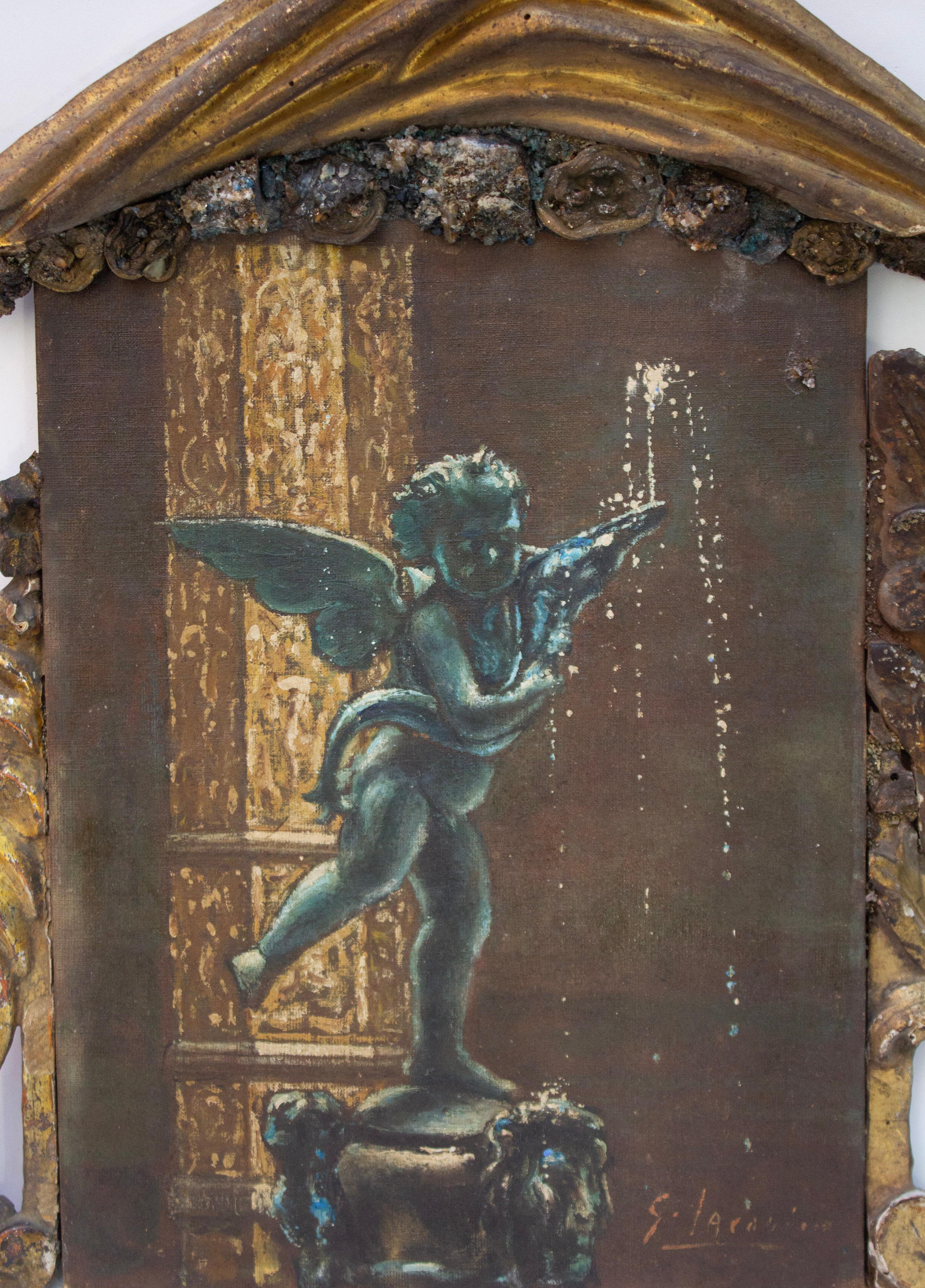 Italienisches signiertes Ölgemälde des 18. Jahrhunderts mit Fragmenten und Lazurit-Edelsteinen (Rokoko) im Angebot