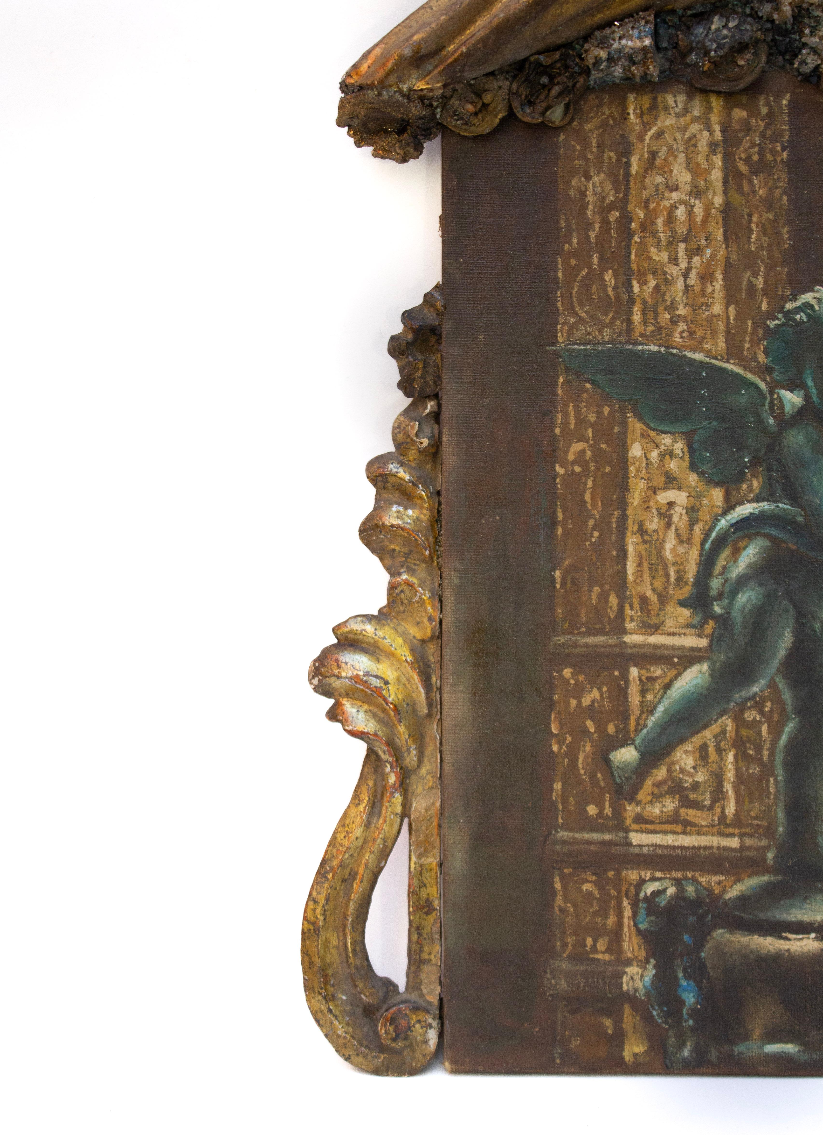 Italienisches signiertes Ölgemälde des 18. Jahrhunderts mit Fragmenten und Lazurit-Edelsteinen (Handbemalt) im Angebot