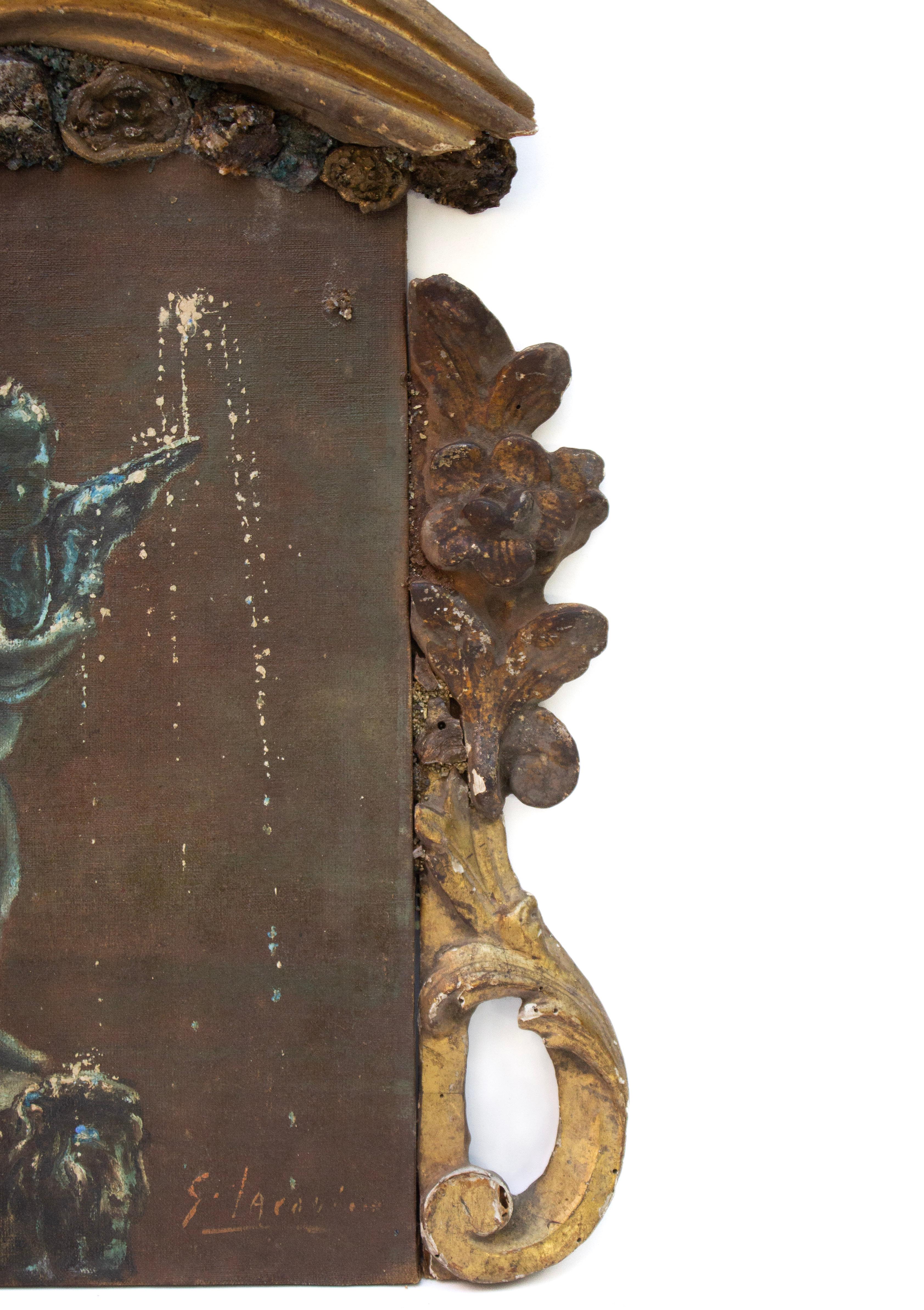 Italienisches signiertes Ölgemälde des 18. Jahrhunderts mit Fragmenten und Lazurit-Edelsteinen im Zustand „Hervorragend“ im Angebot in Dublin, Dalkey