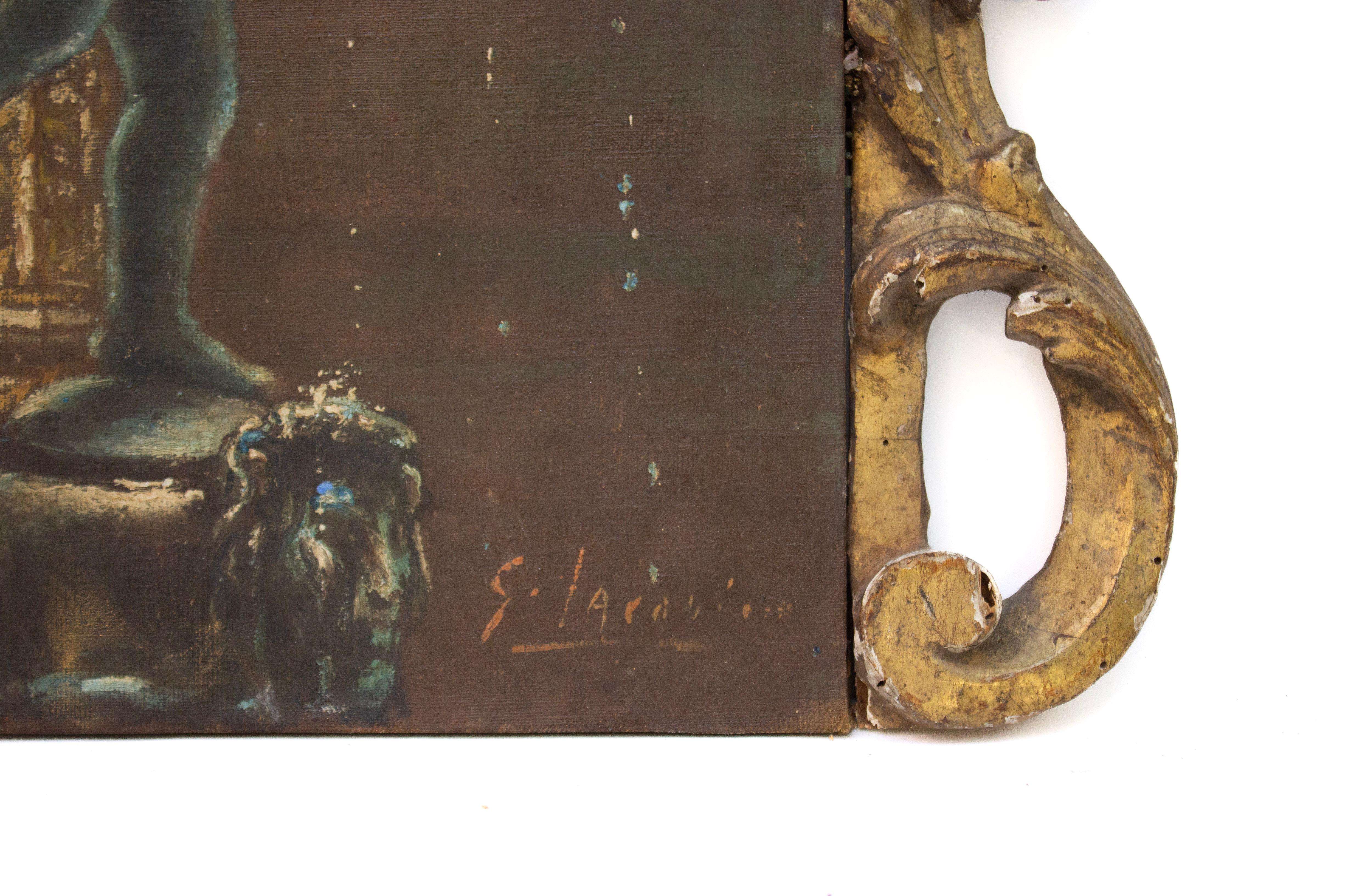 Italienisches signiertes Ölgemälde des 18. Jahrhunderts mit Fragmenten und Lazurit-Edelsteinen (Kristall) im Angebot