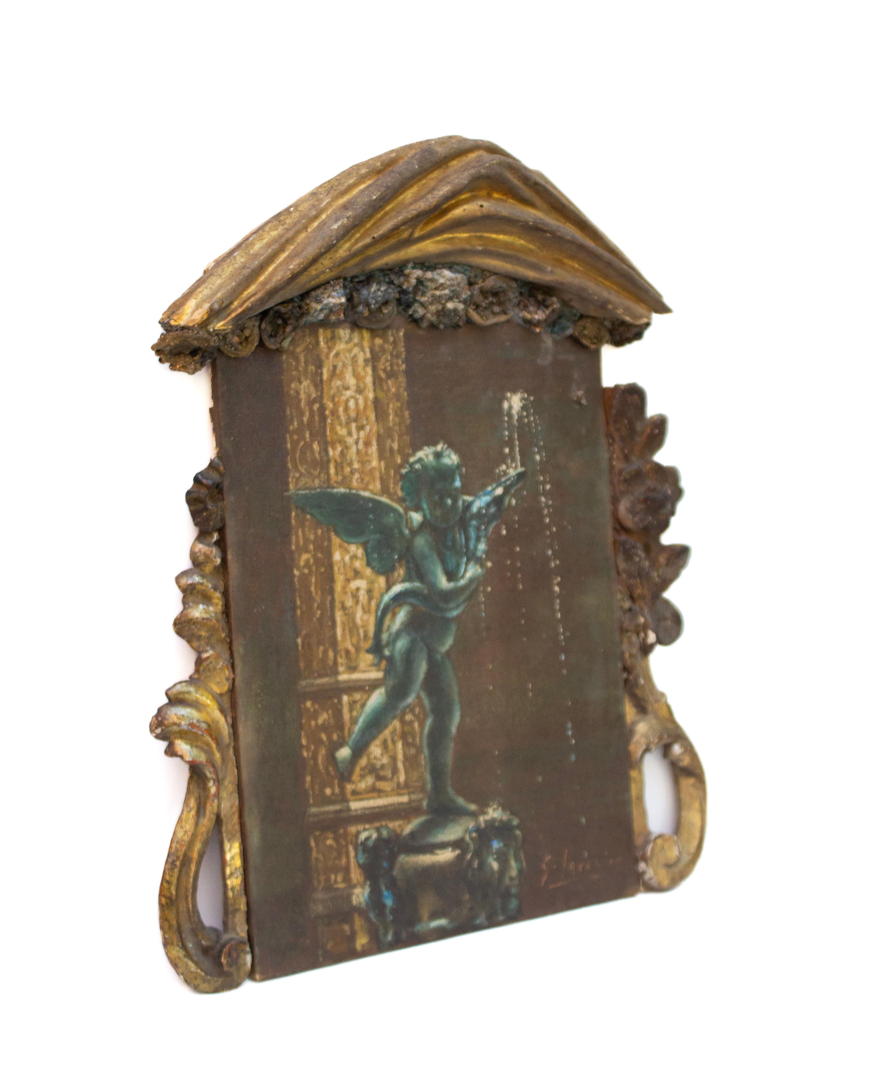 Italienisches signiertes Ölgemälde des 18. Jahrhunderts mit Fragmenten und Lazurit-Edelsteinen im Angebot 1