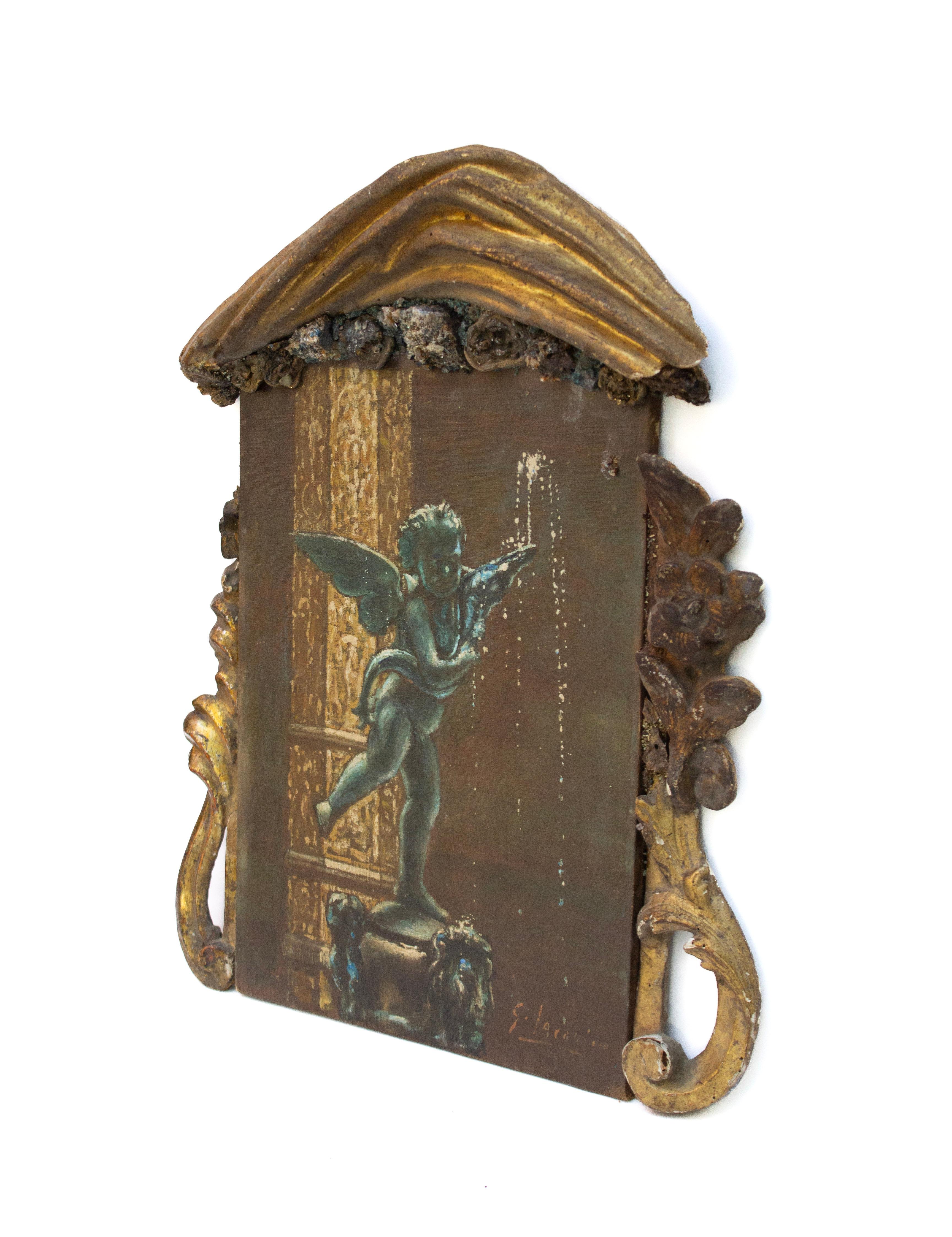 Italienisches signiertes Ölgemälde des 18. Jahrhunderts mit Fragmenten und Lazurit-Edelsteinen im Angebot 2