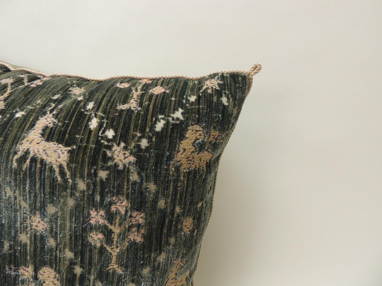 Regency 18th Century Italian Silk Green and Pink Cut Velvet Decorative Pillow