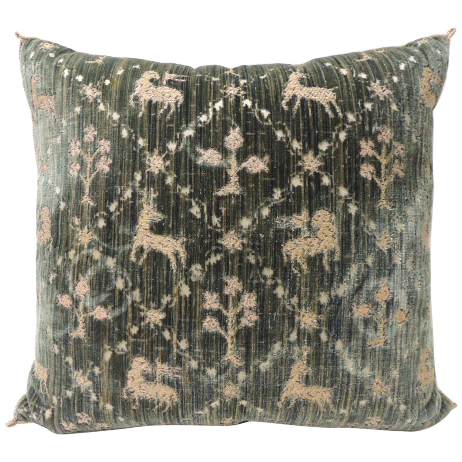 18th Century Italian Silk Green and Pink Cut Velvet Decorative Pillow