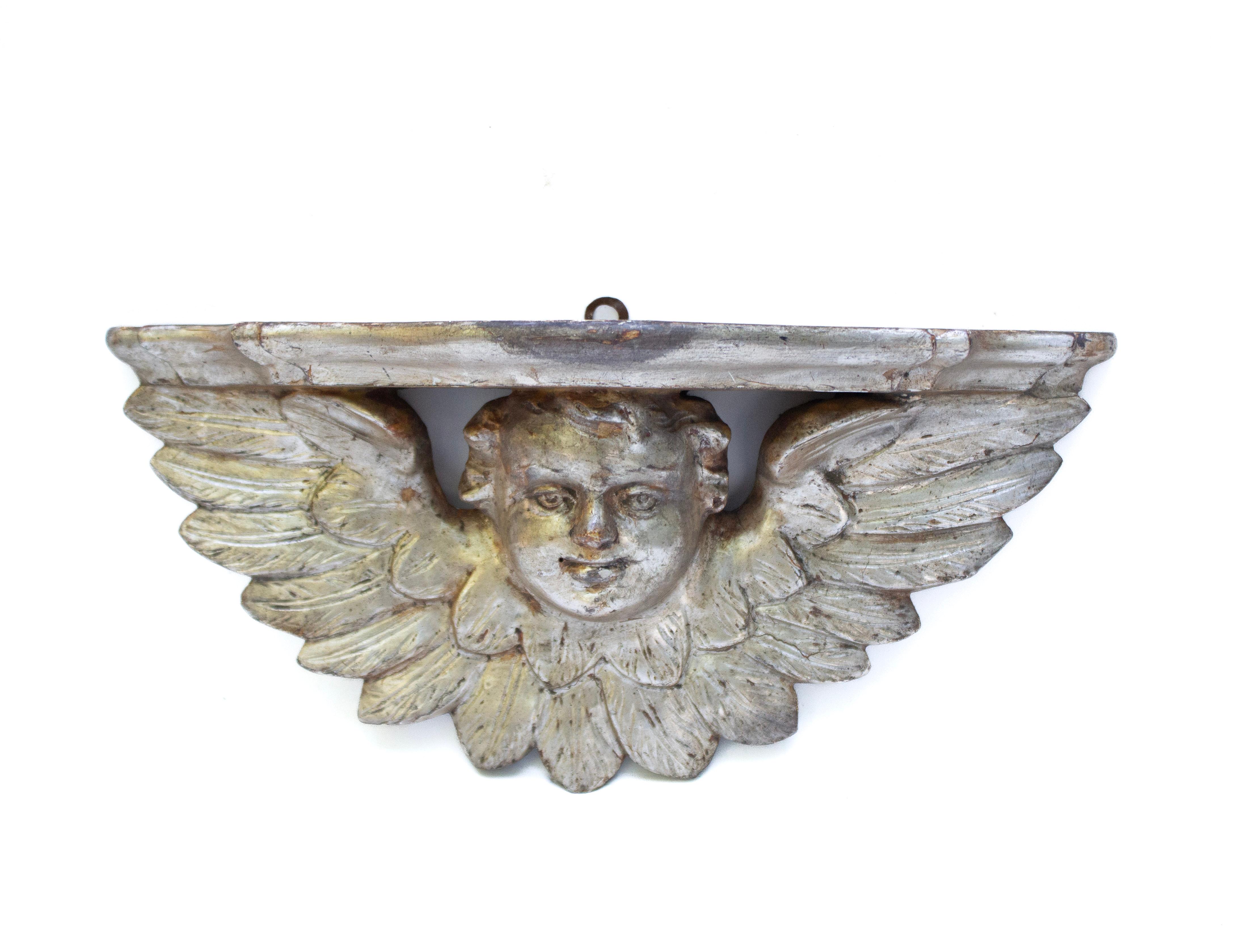Soporte de pared italiano del siglo XVIII en forma de ángel de plata con mica y pirita en matriz Italiano en venta