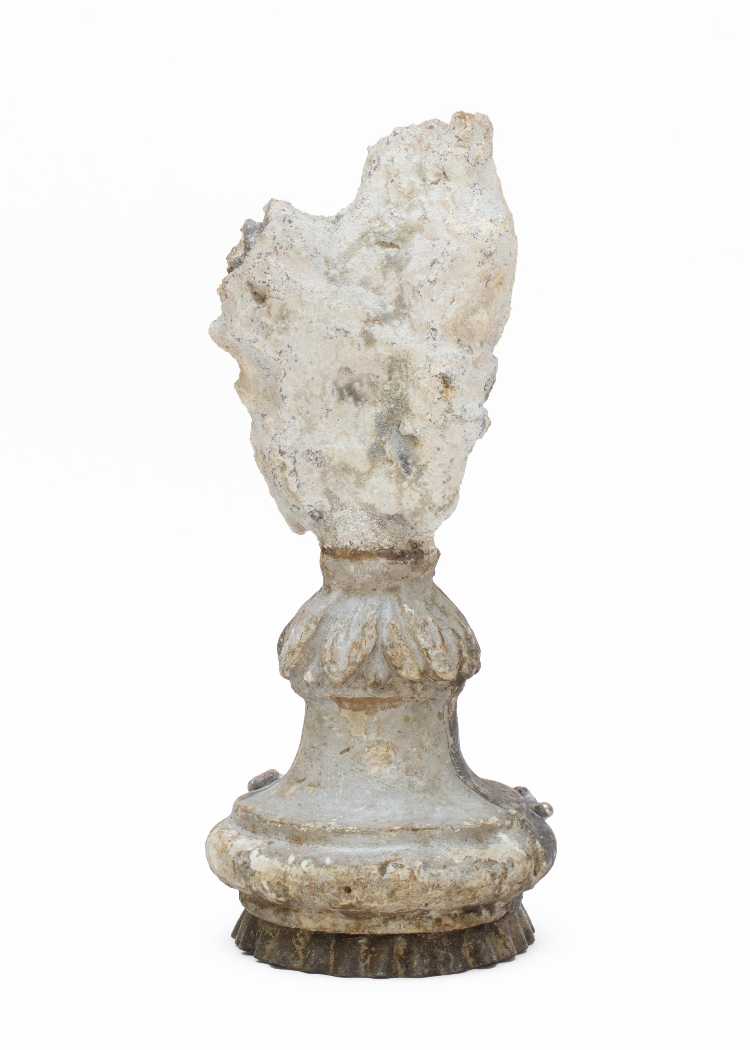 Hand-Carved 18th Century Italian Silver Candlestick with Agate Coral and Baroque Pearls