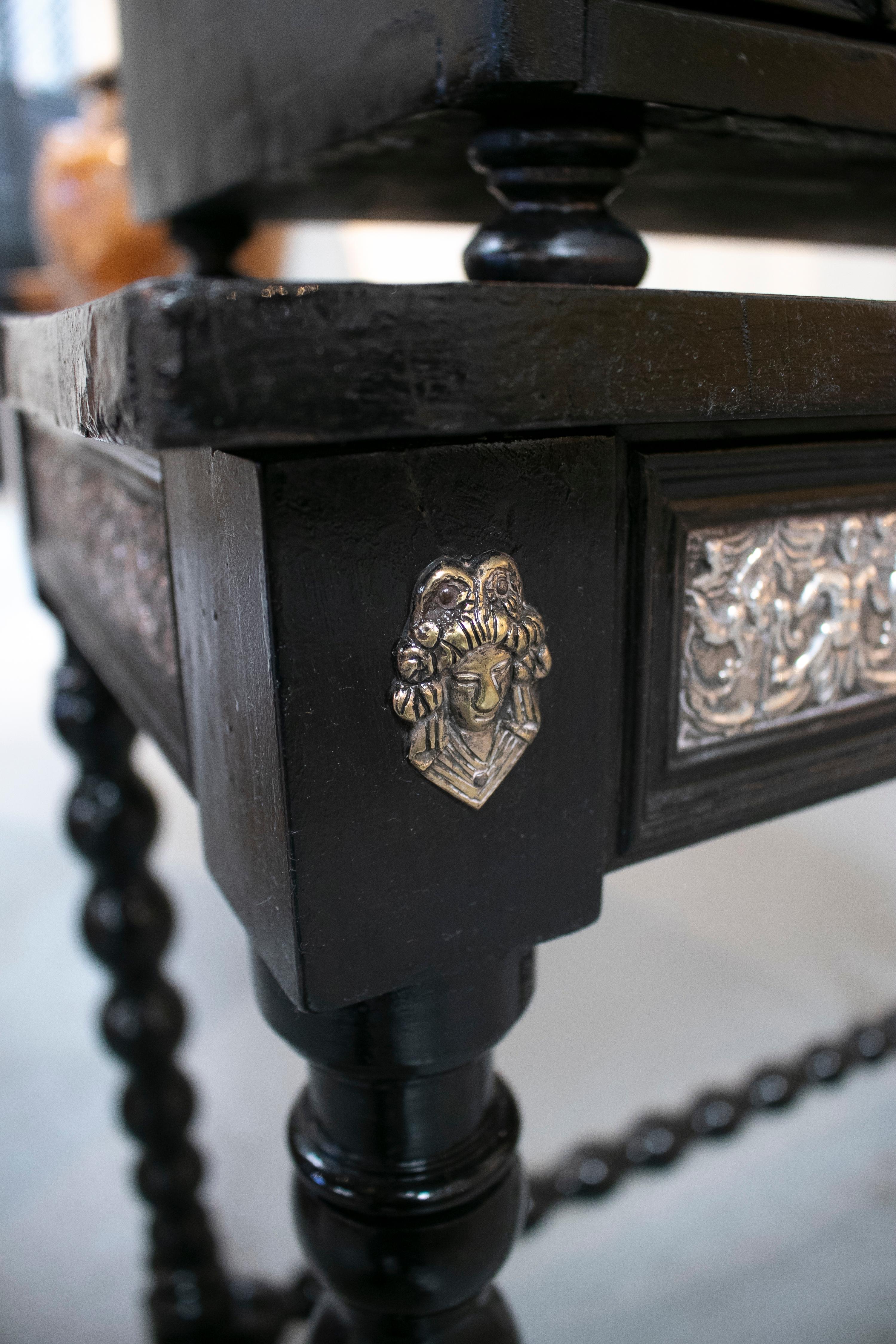 18th Century Italian Silver & Ebonized Wood Bargueño Desk & Chest of Drawers For Sale 8