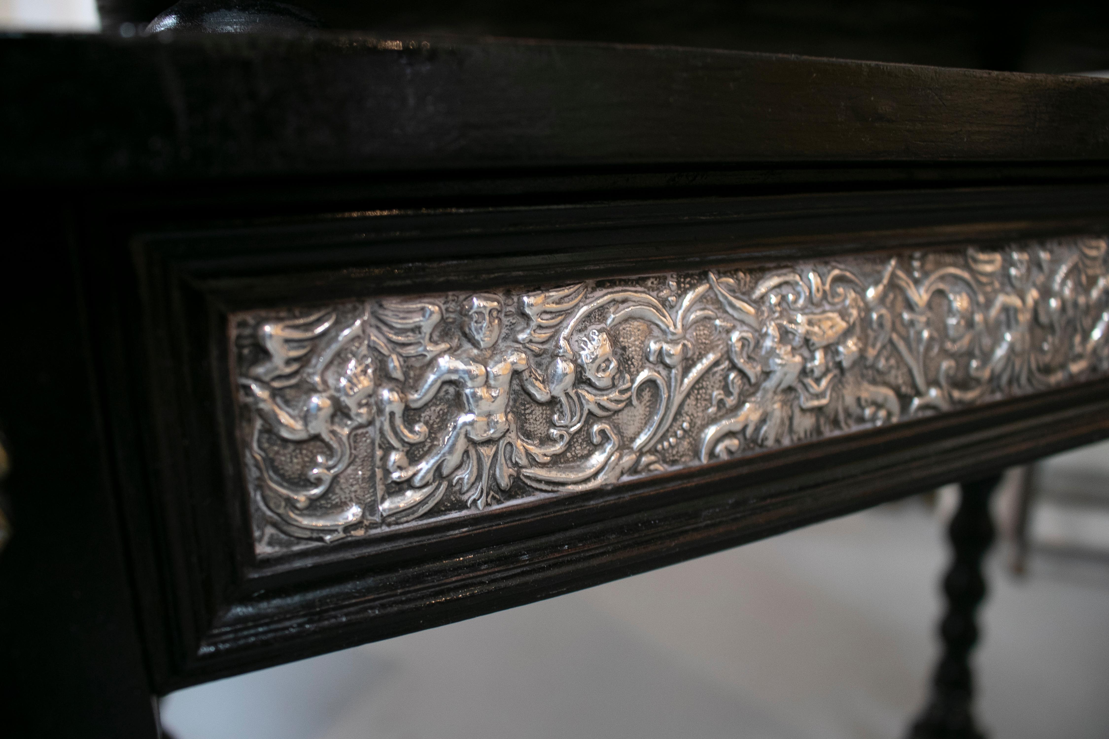 18th Century Italian Silver & Ebonized Wood Bargueño Desk & Chest of Drawers For Sale 9