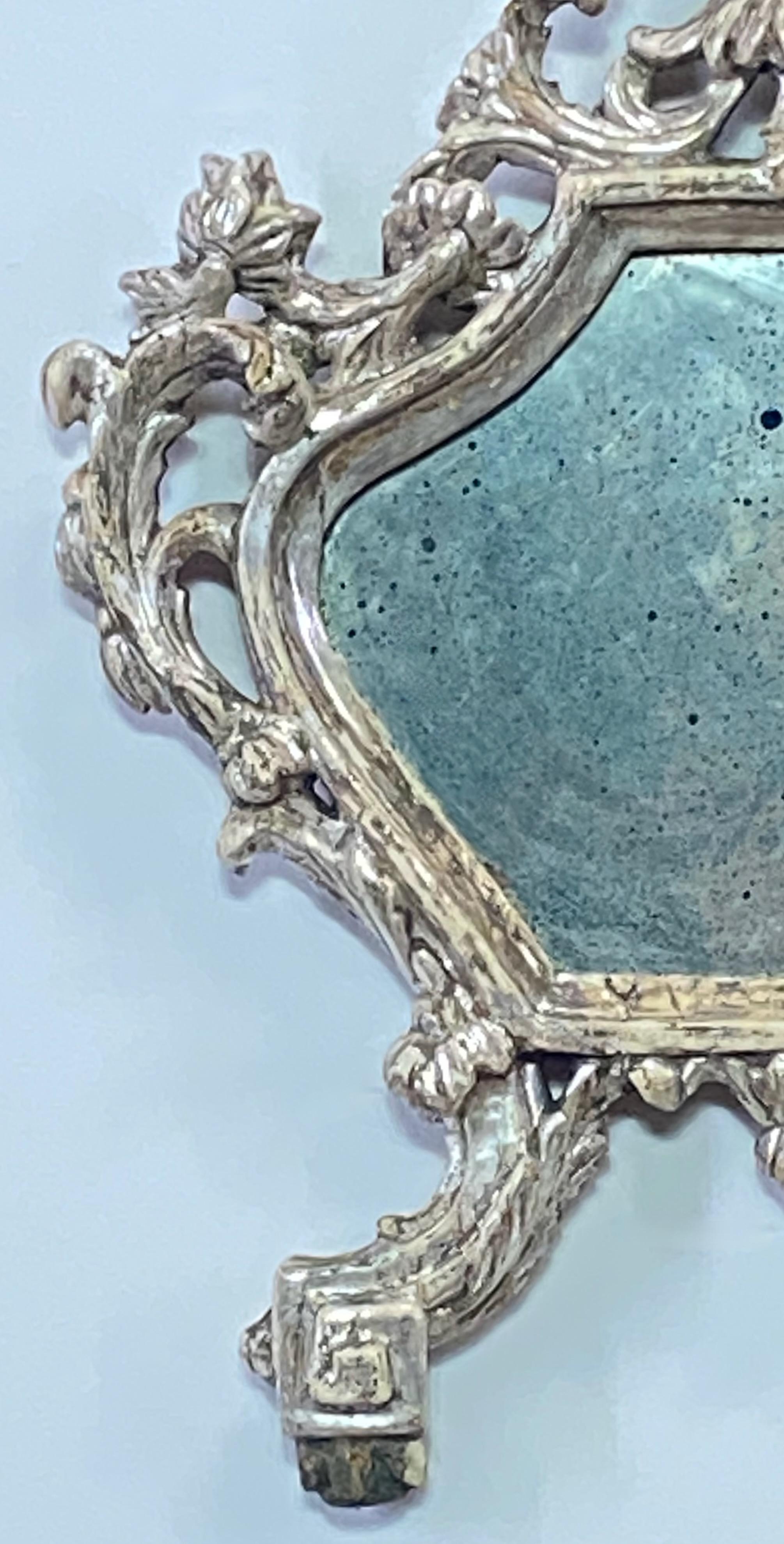 Rococo 18th Century Italian Silver Gilt Small Memento Mori Mirror For Sale