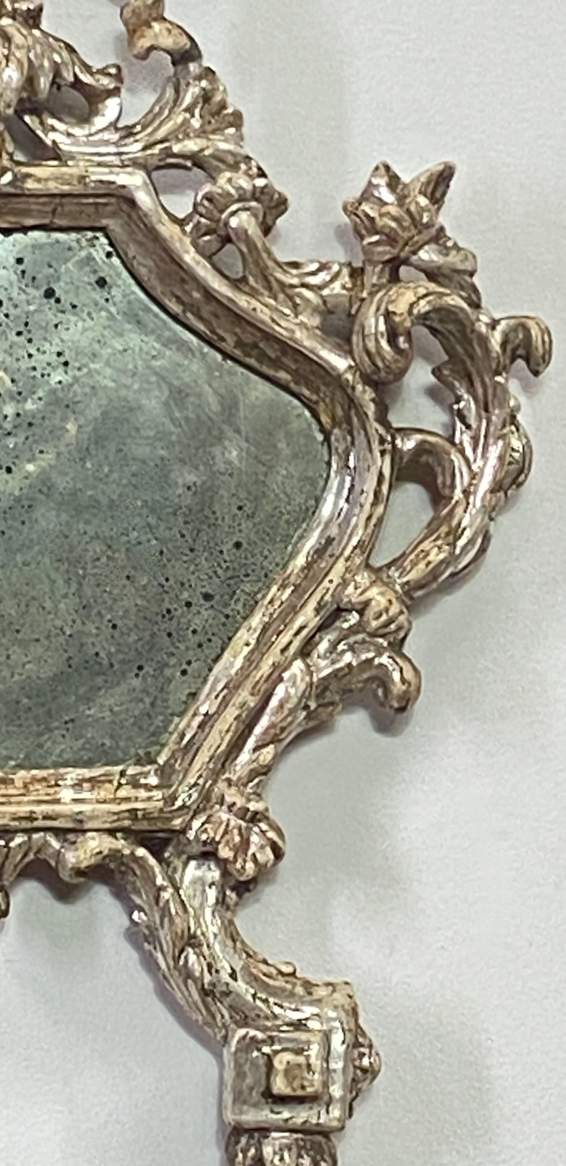 Silvered 18th Century Italian Silver Gilt Small Memento Mori Mirror For Sale