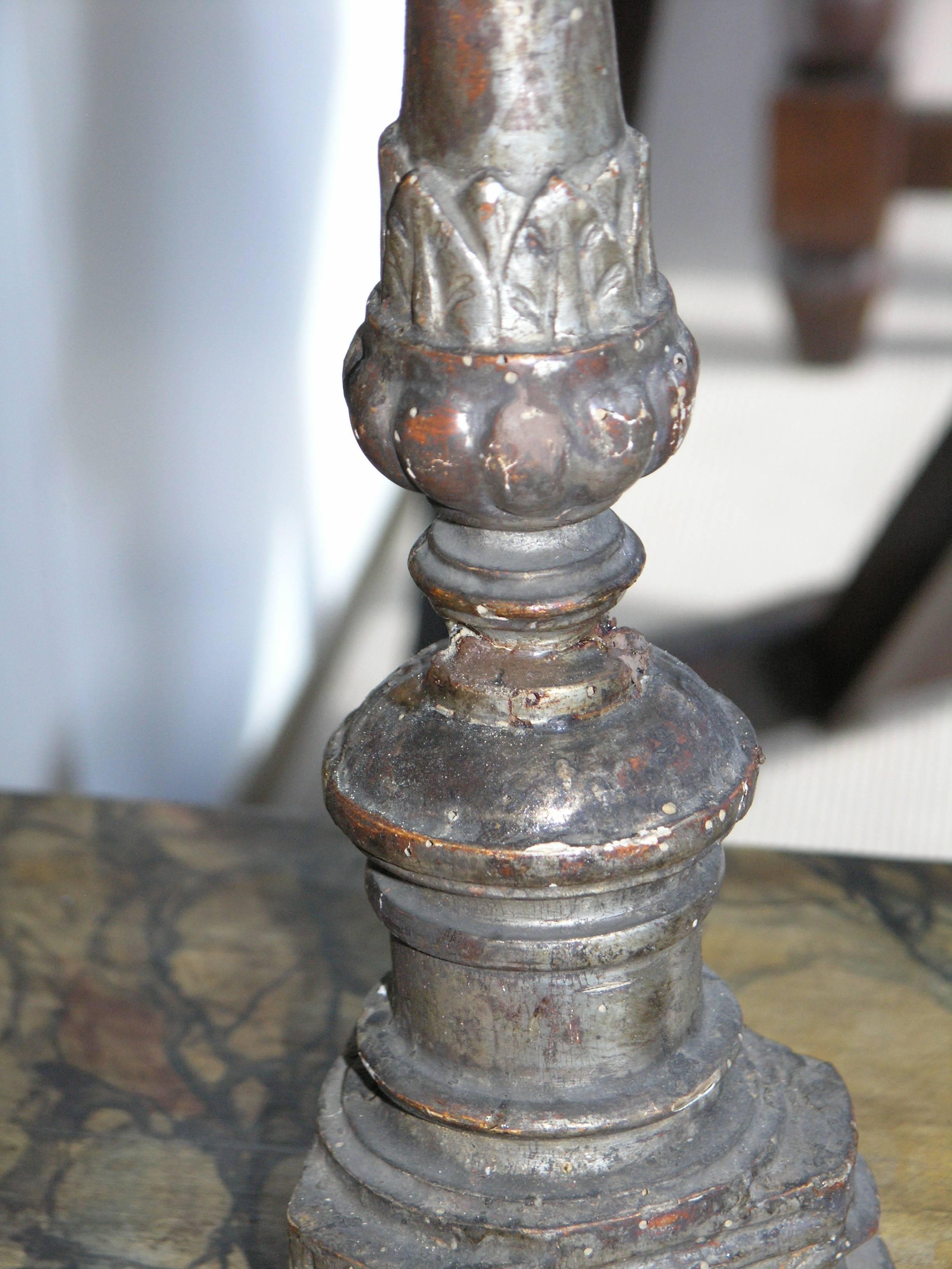 Neoclassical 18th Century Italian Silver Giltwood Pricket For Sale