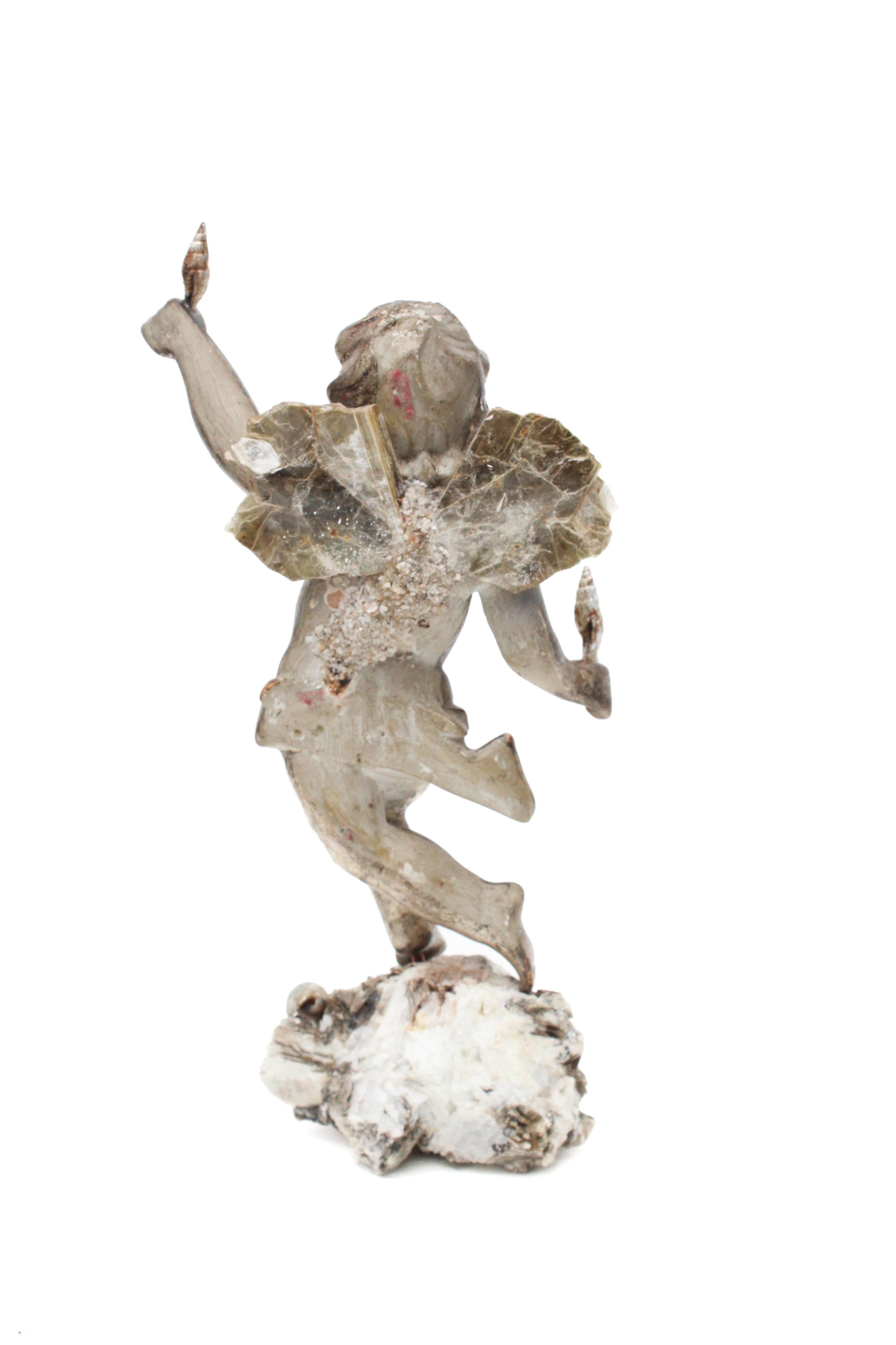 18th Century Italian Silver Leaf Angel Mounted on a Mica Cluster with Mica Wings 2