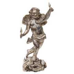 18th Century Italian Silver Leaf Angel Mounted on a Mica Cluster with Mica Wings