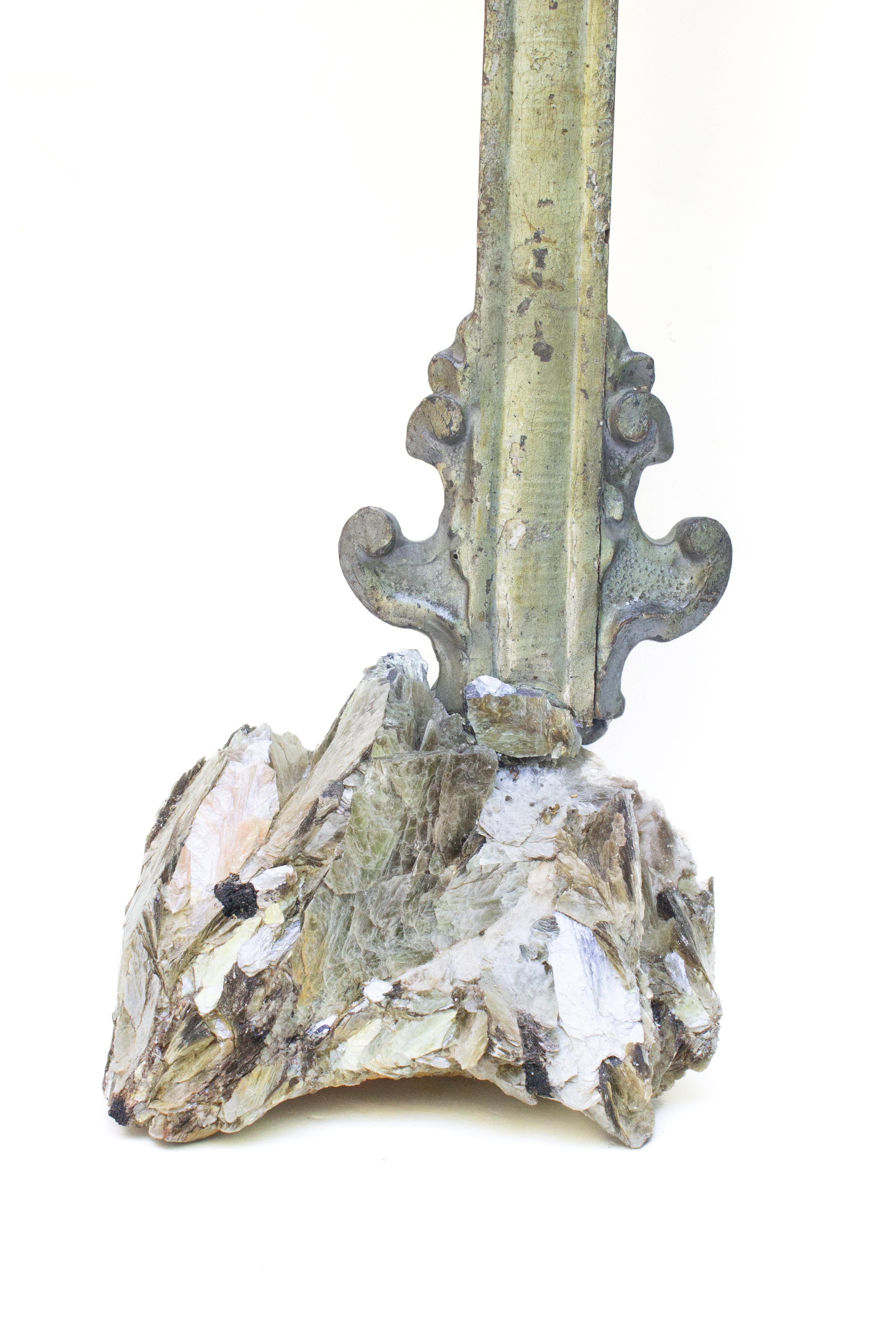 18th Century and Earlier 18th Century Italian Silver Leaf Cross with Plated Crystals on a Mica Cluster For Sale