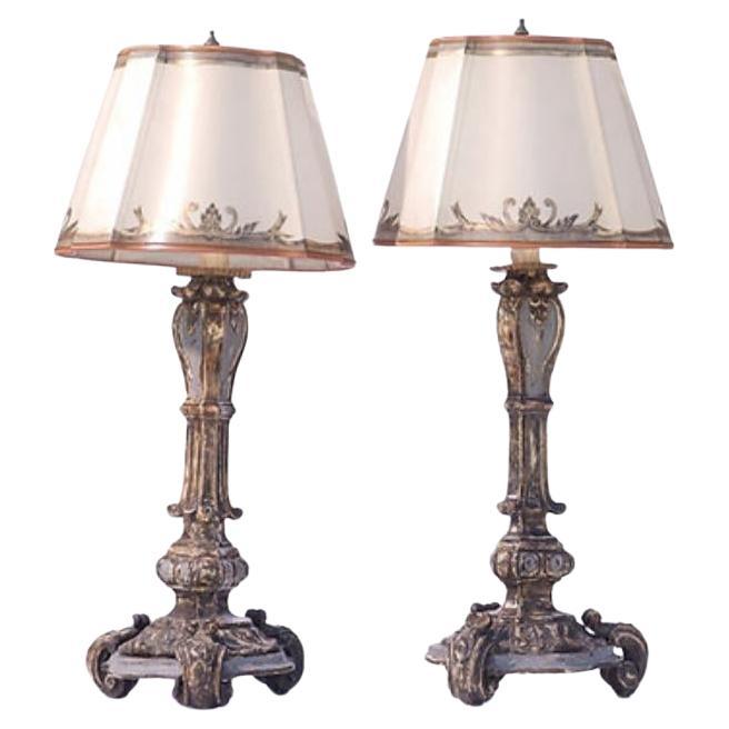Lampade a candela italiane a foglie d'argento del XVIII secolo