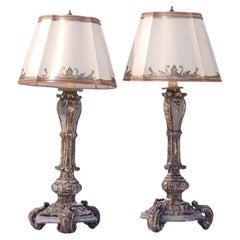 18th Century Italian Silver-leafed Candle Lamps