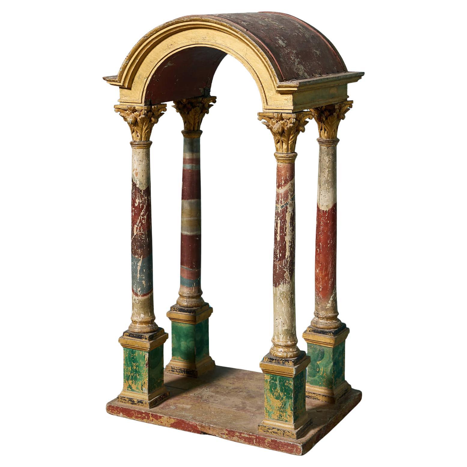 18th Century Italian Simulated Marble Arched Monument Model or Decorative Niche