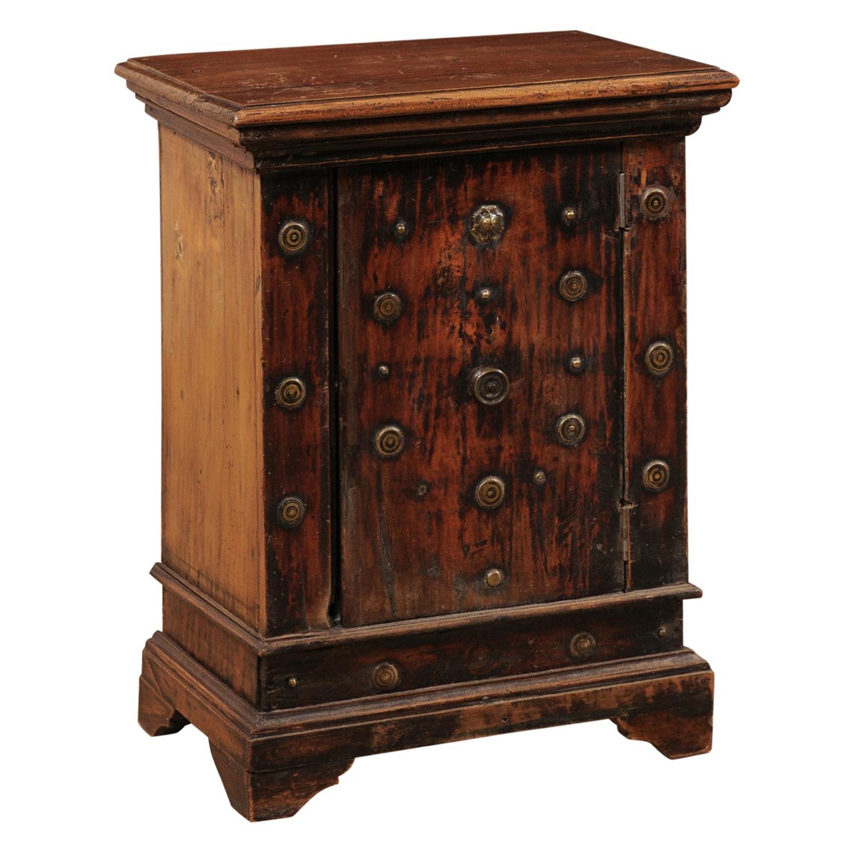 18th Century Italian Small-Sized Cabinet Adorn with Brass Medallion Accents For Sale