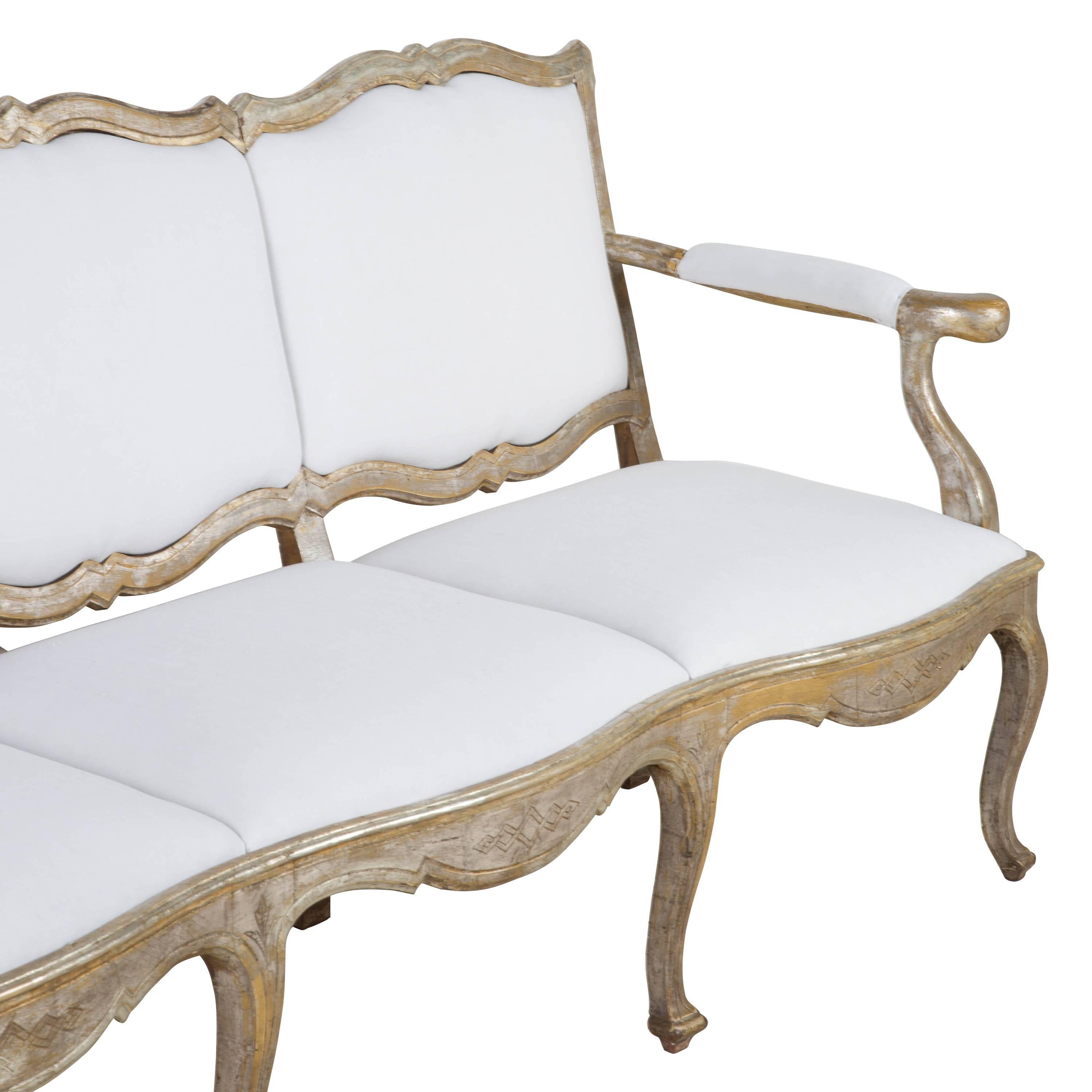 Fabric 18th Century Italian Sofa in Original Silver Leaf