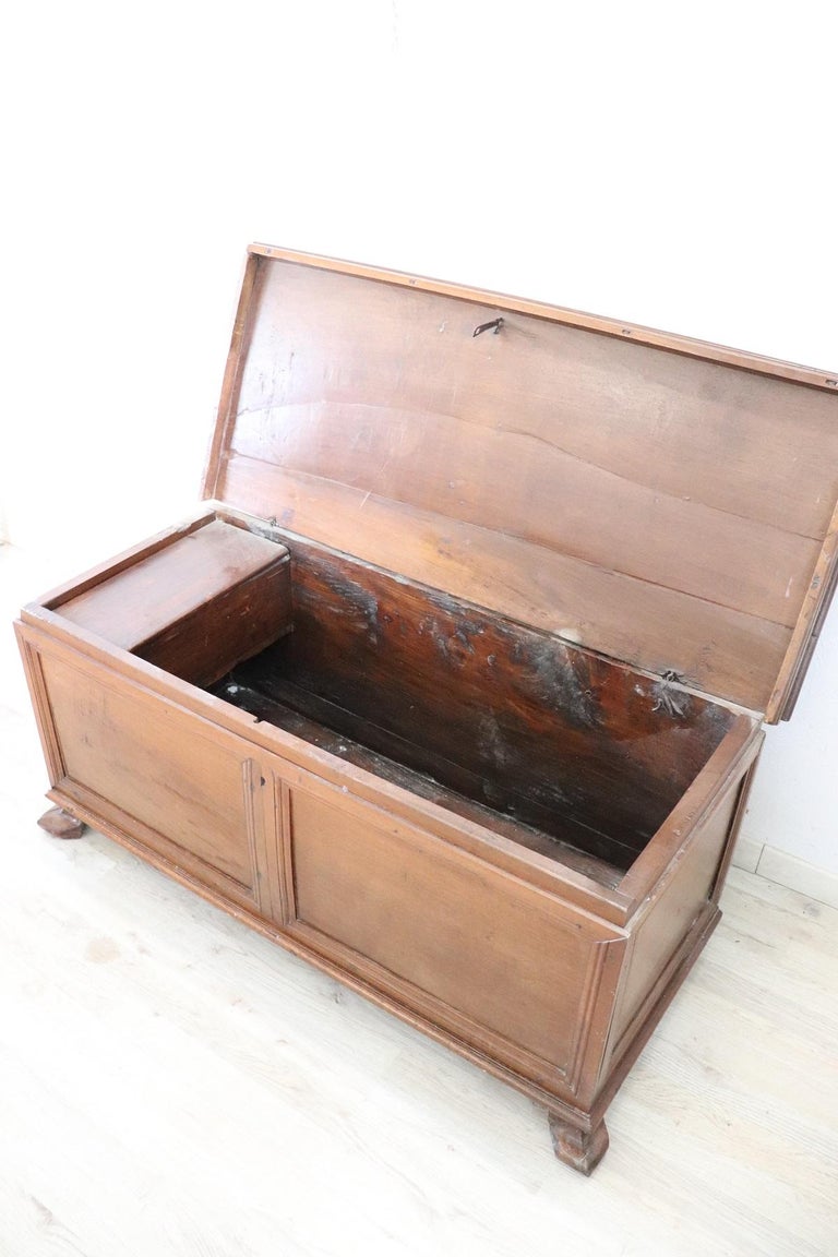 18th Century Italian Solid Walnut Wood Blanket Chest For Sale at 1stDibs