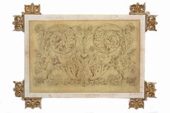 18th Century Italian Spolvero Print on Canvas Framed with Italian Fragments