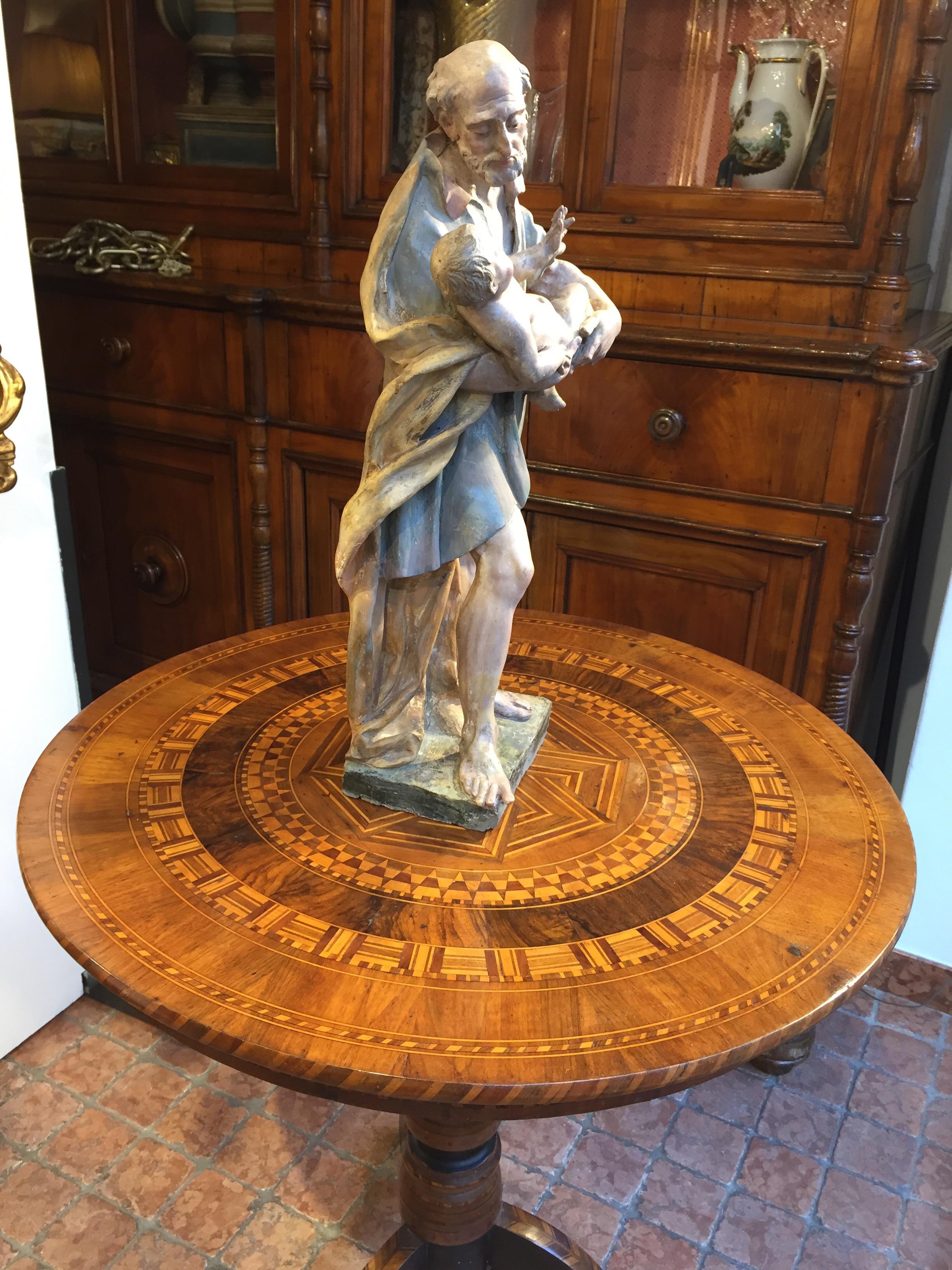 18th Century Italian St Joseph with Infant Jesus Baroque Old Master Sculpture For Sale 12