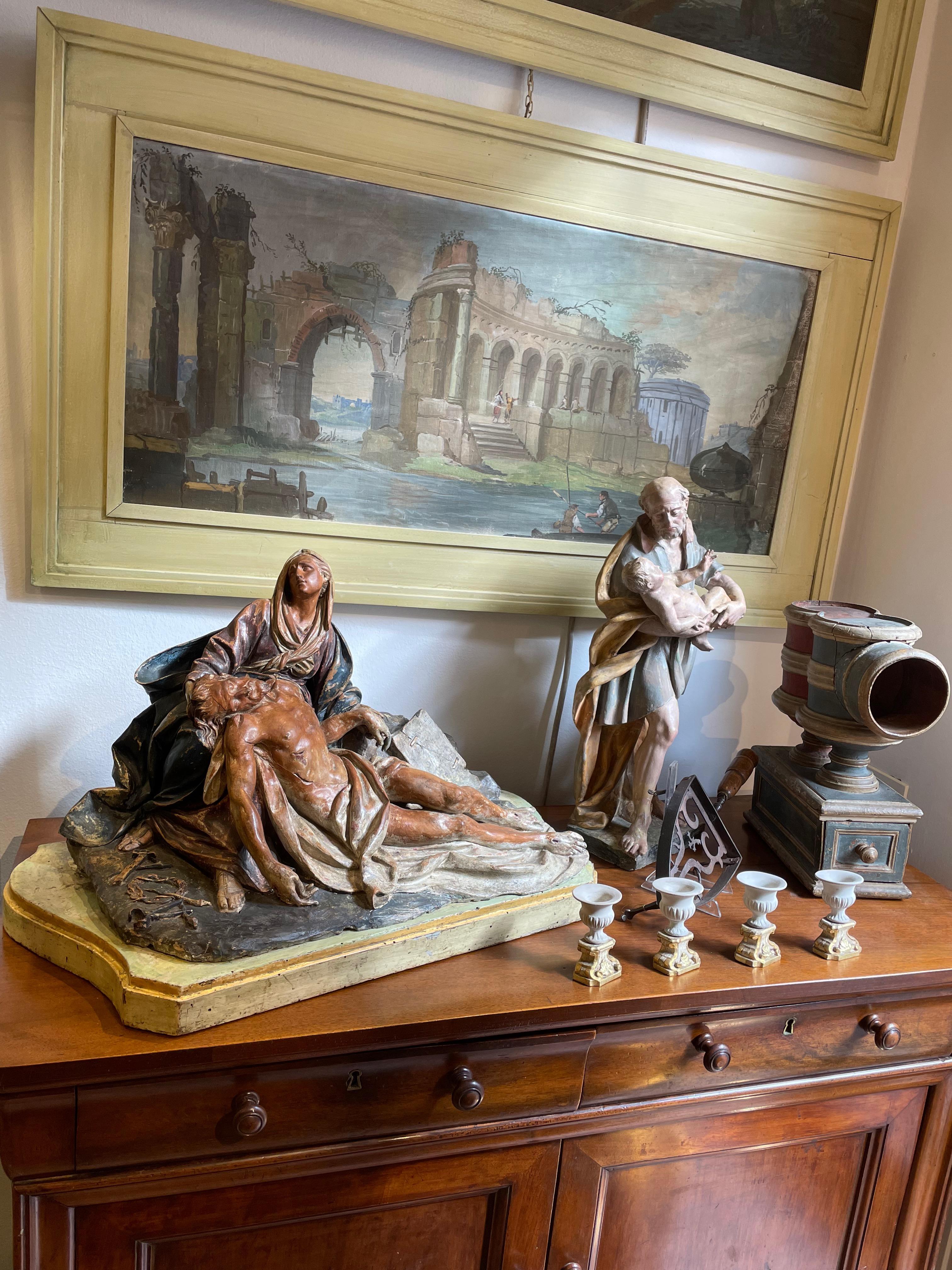 Escultura barroca italiana del siglo XVIII de San José con el Niño Jesús del Viejo Maestro en venta 11