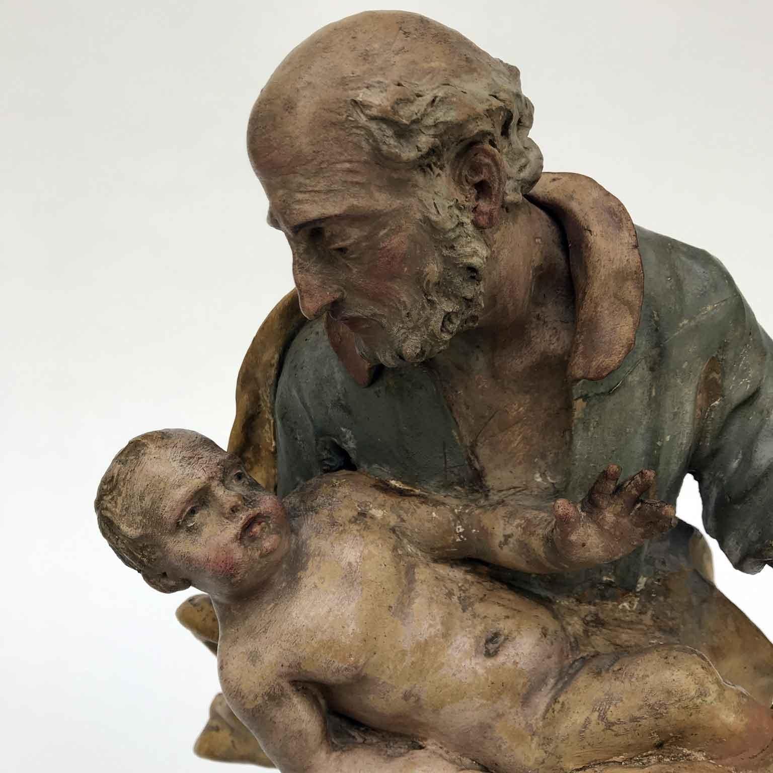 18th Century Italian St Joseph with Infant Jesus Baroque Old Master Sculpture For Sale 8
