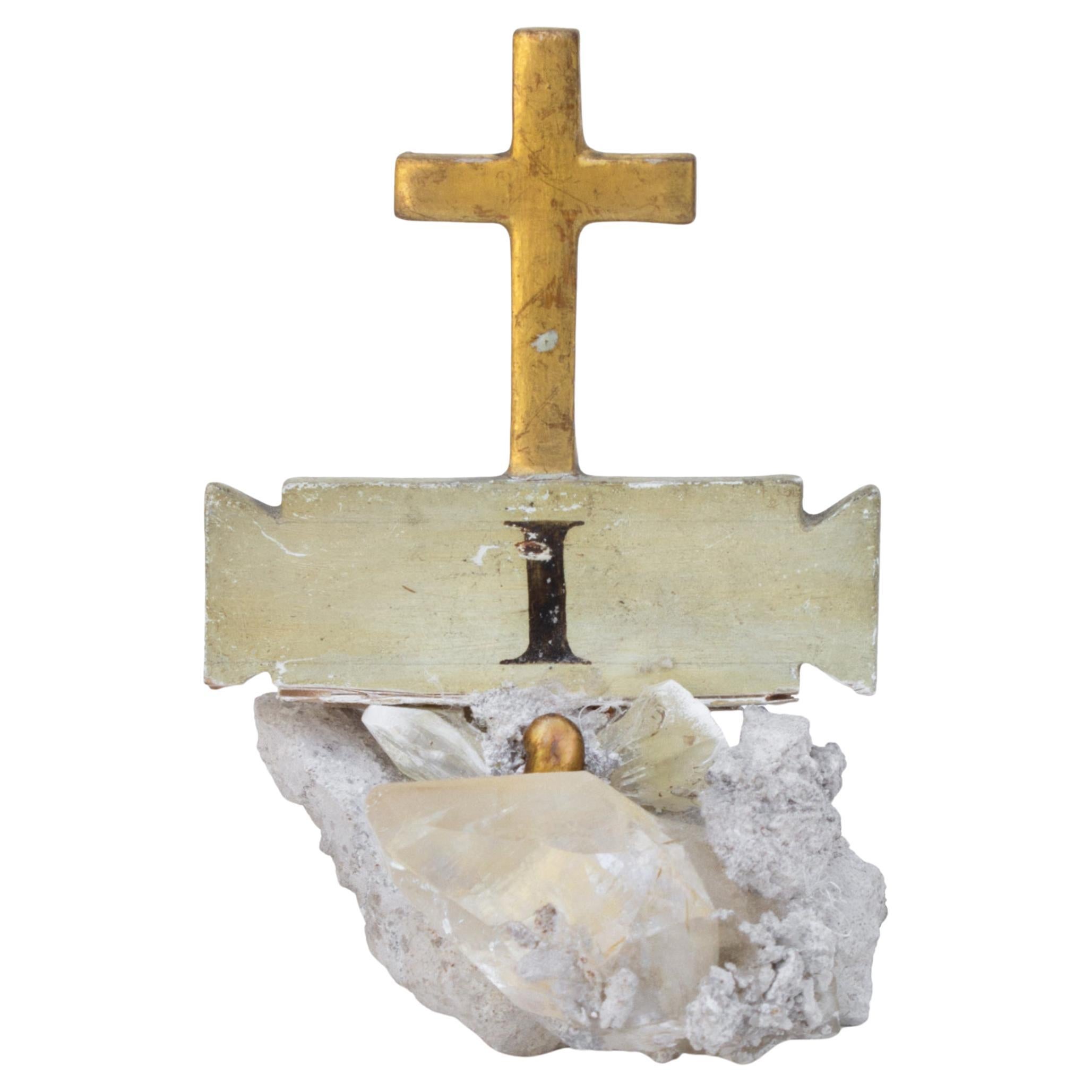 18th Century Italian Station of the Cross Mounted on Calcite Crystals in Matrix For Sale