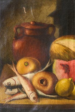 Bodegón italiano del siglo XVIII - Pescado y melón