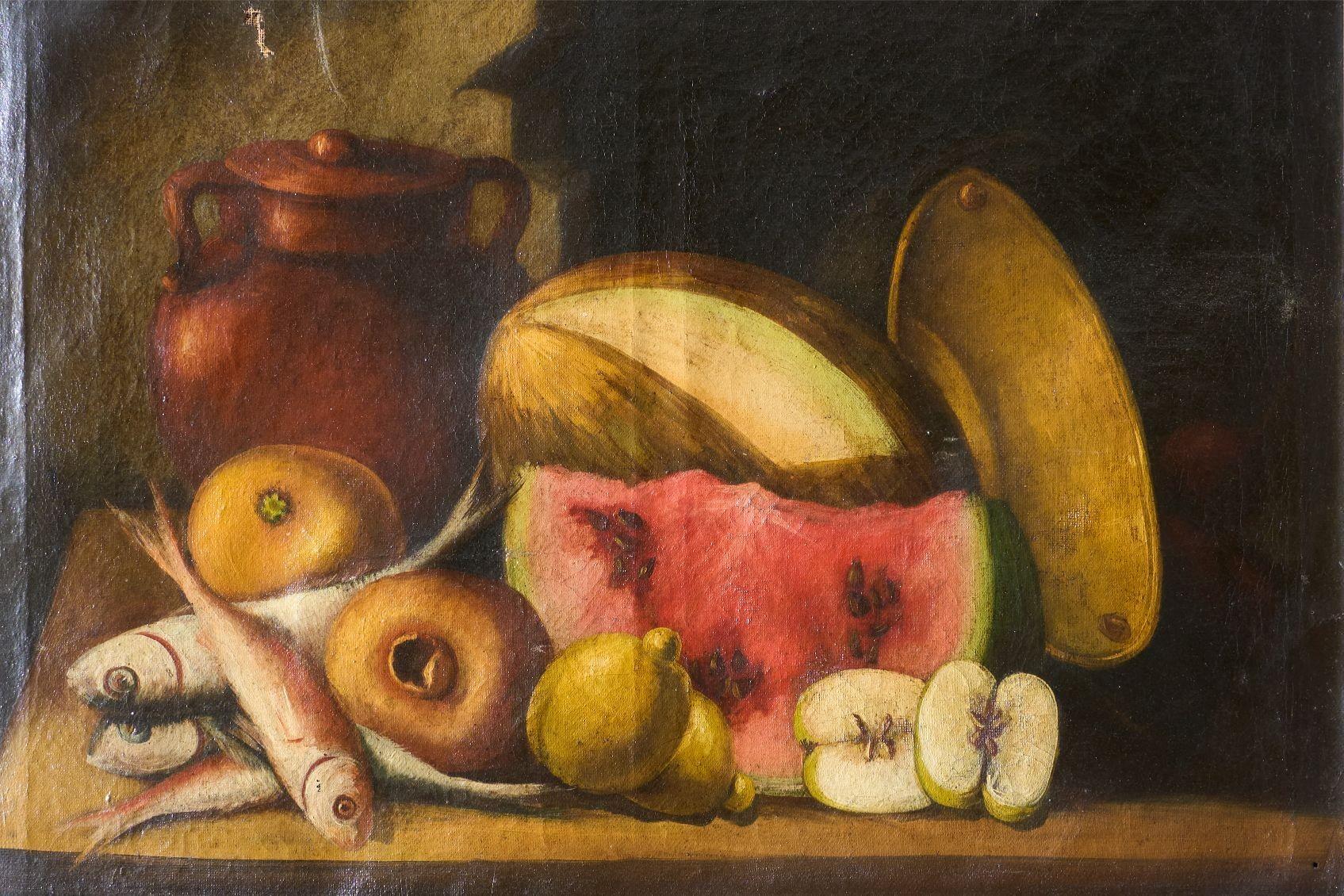 18th Century Italian still life - Fish and Melon In Excellent Condition For Sale In Malton, GB