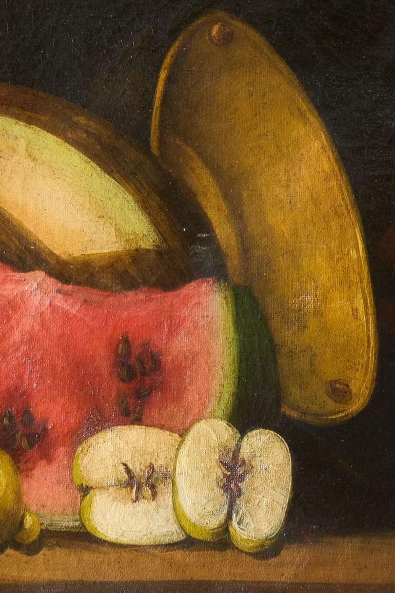 Paint 18th Century Italian still life - Fish and Melon For Sale