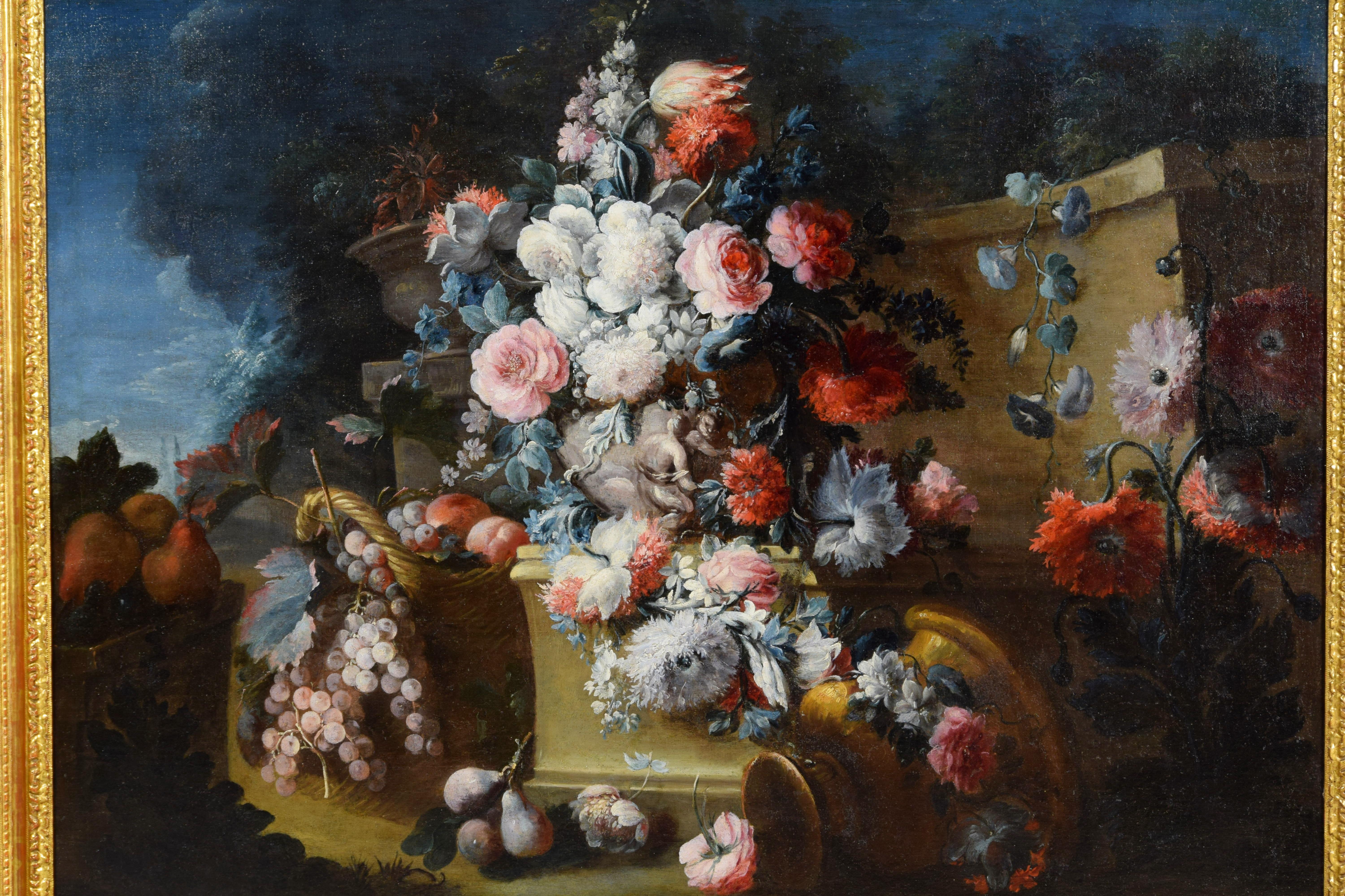 18th Century, Italian Still Life with Flowers by Michele Antonio Rapos For Sale 6