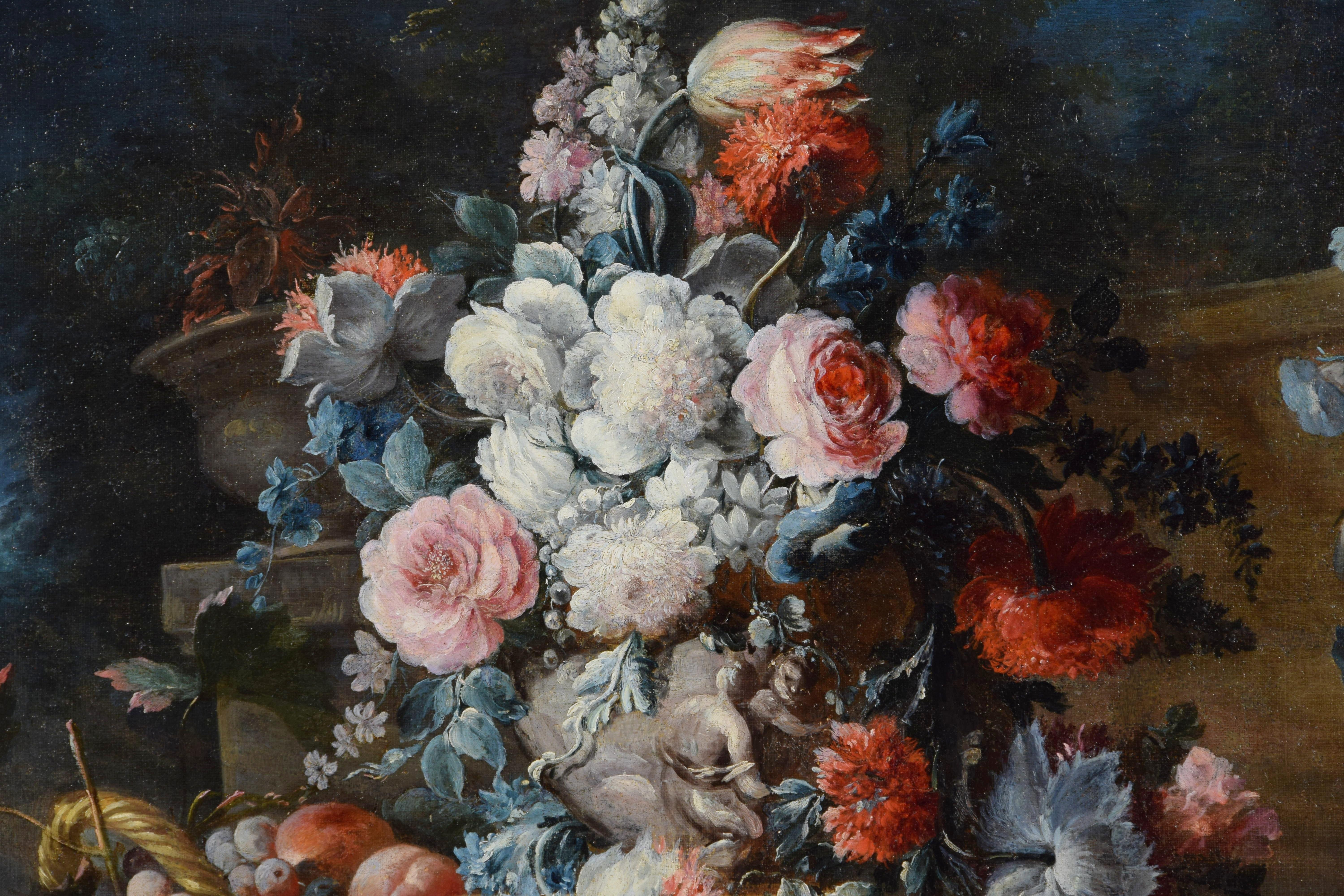 Italienisches Stillleben mit Blumen aus dem 18. Jahrhundert von Michele Antonio Rapos (Handgeschnitzt) im Angebot