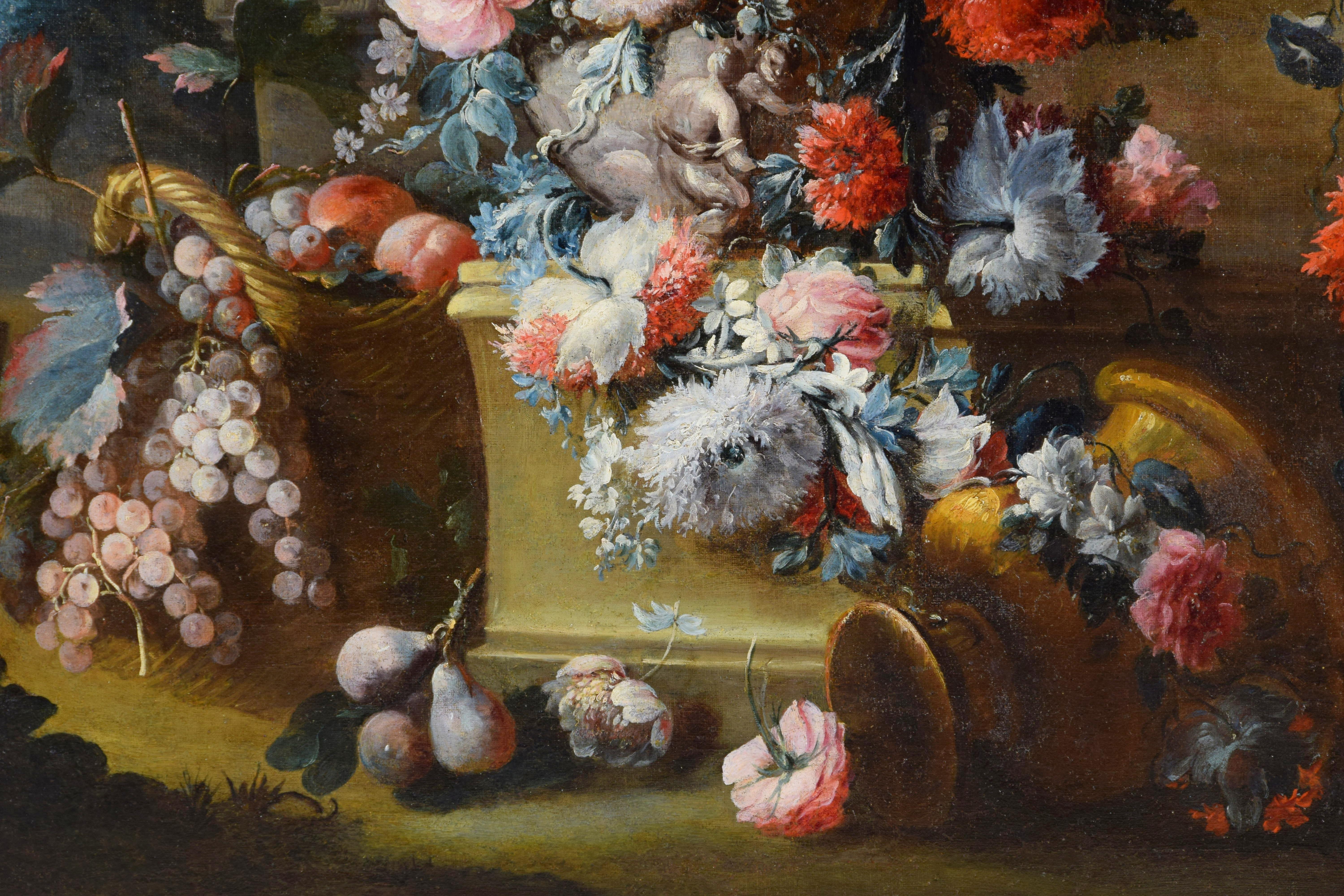 Nature morte italienne du 18ème siècle avec fleurs de Michele Antonio Rapos en vente 1