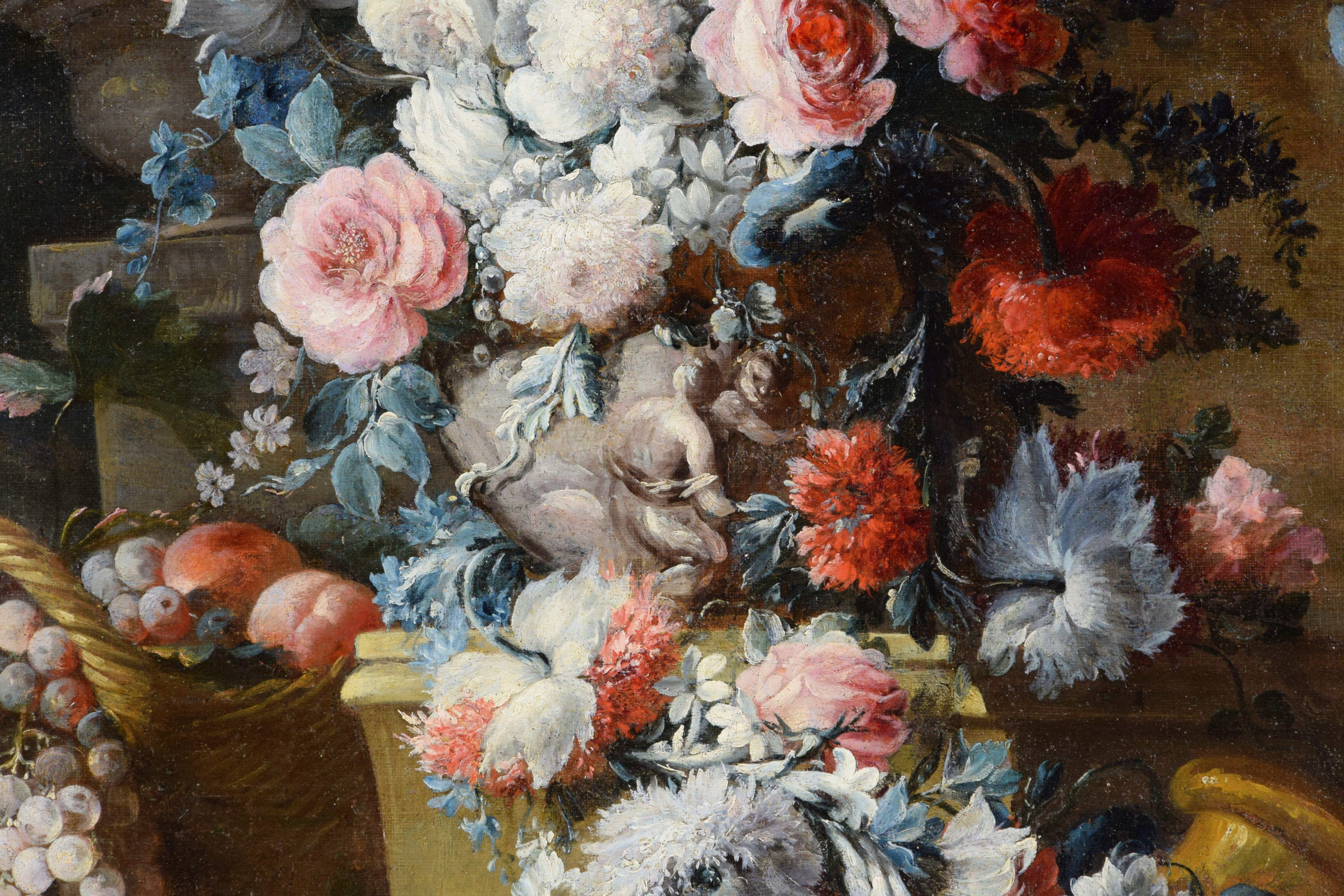 18th Century, Italian Still Life with Flowers by Michele Antonio Rapos For Sale 3