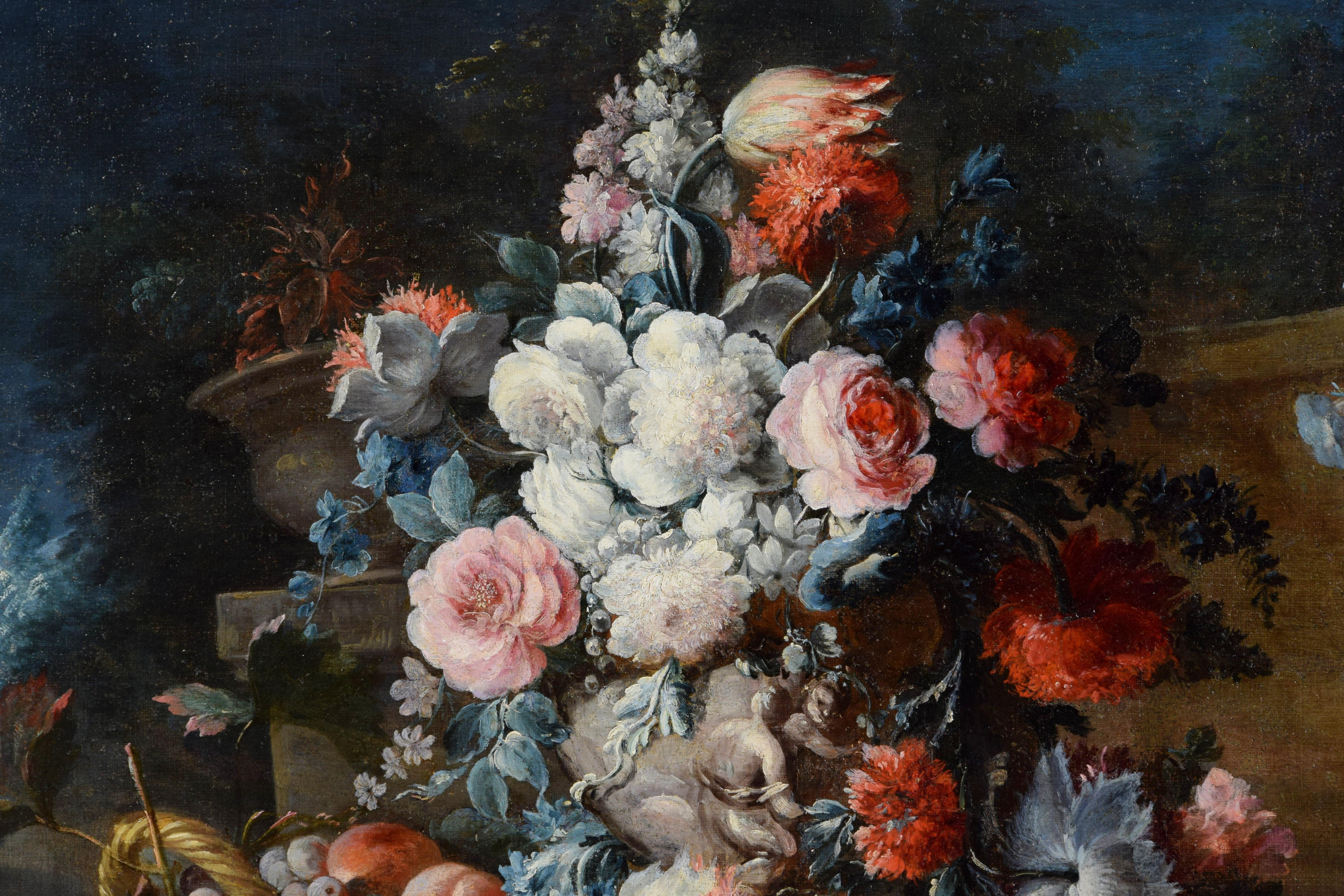 Nature morte italienne du 18ème siècle avec fleurs de Michele Antonio Rapos en vente 3